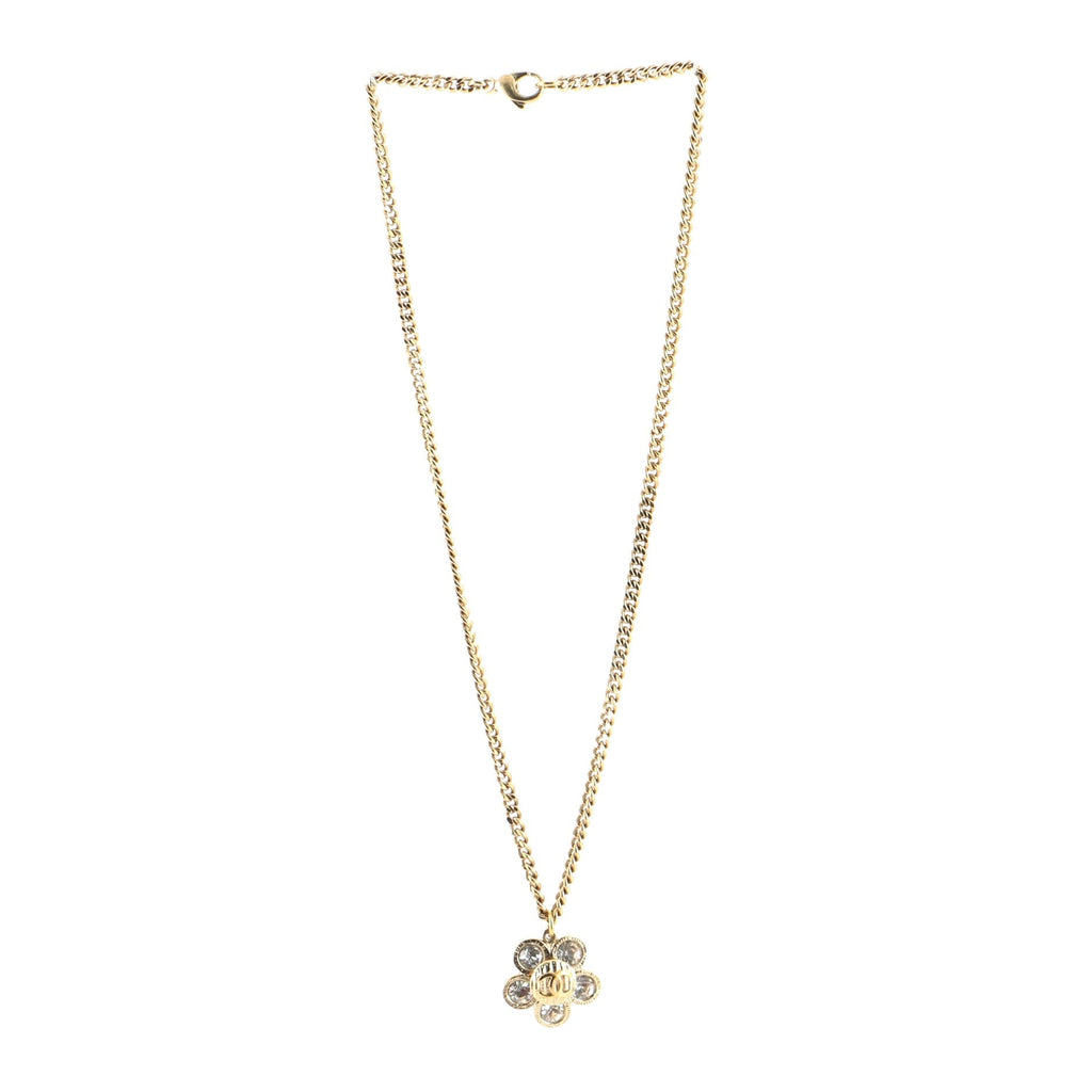 CC Flower Drop Pendant Metal and Crystal Necklace
