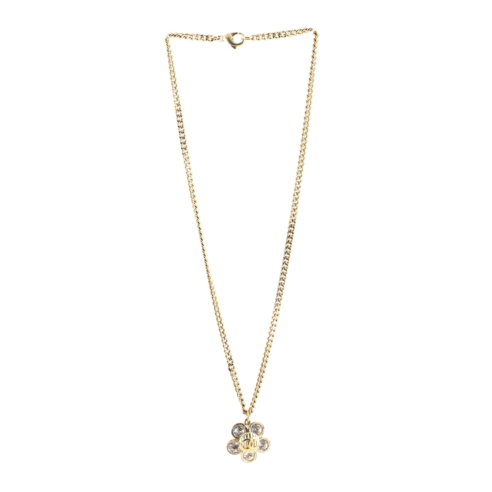 CC Flower Drop Pendant Metal and Crystal Necklace