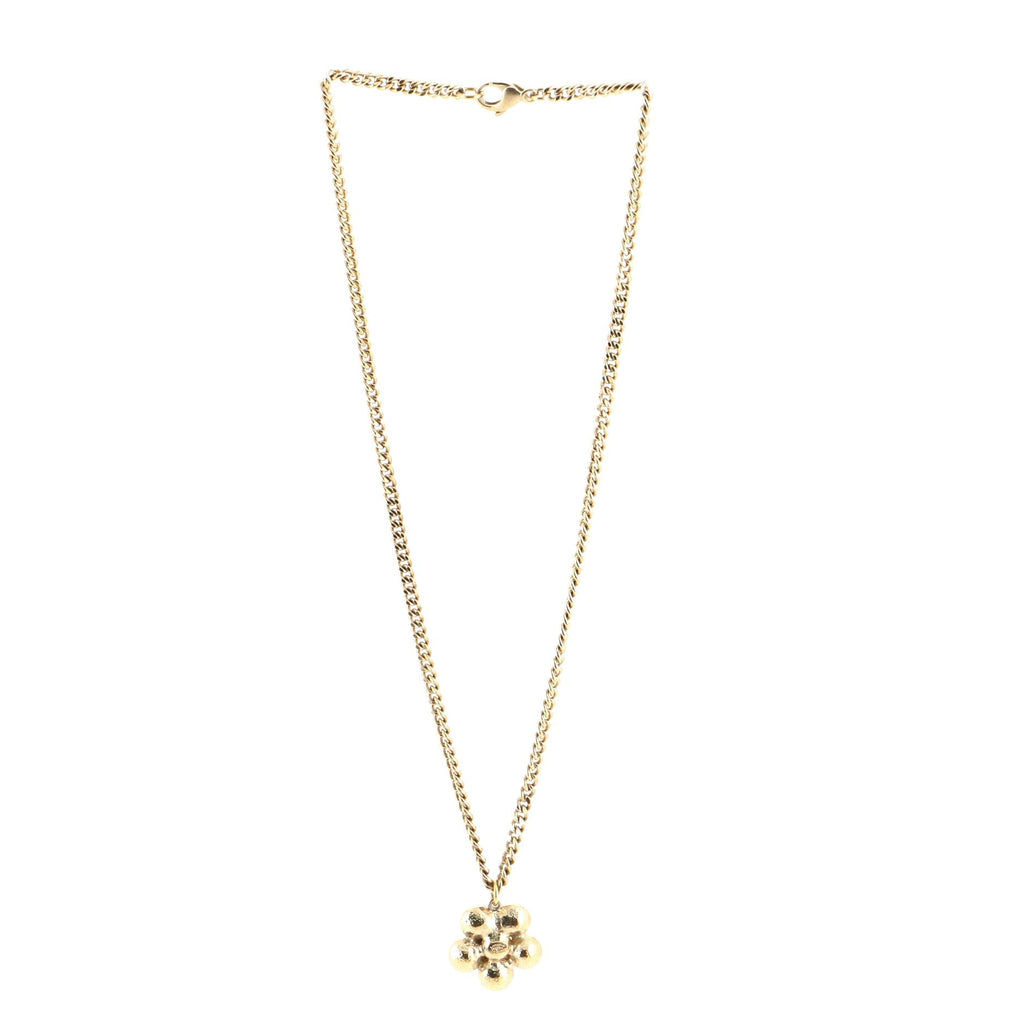 CC Flower Drop Pendant Metal and Crystal Necklace