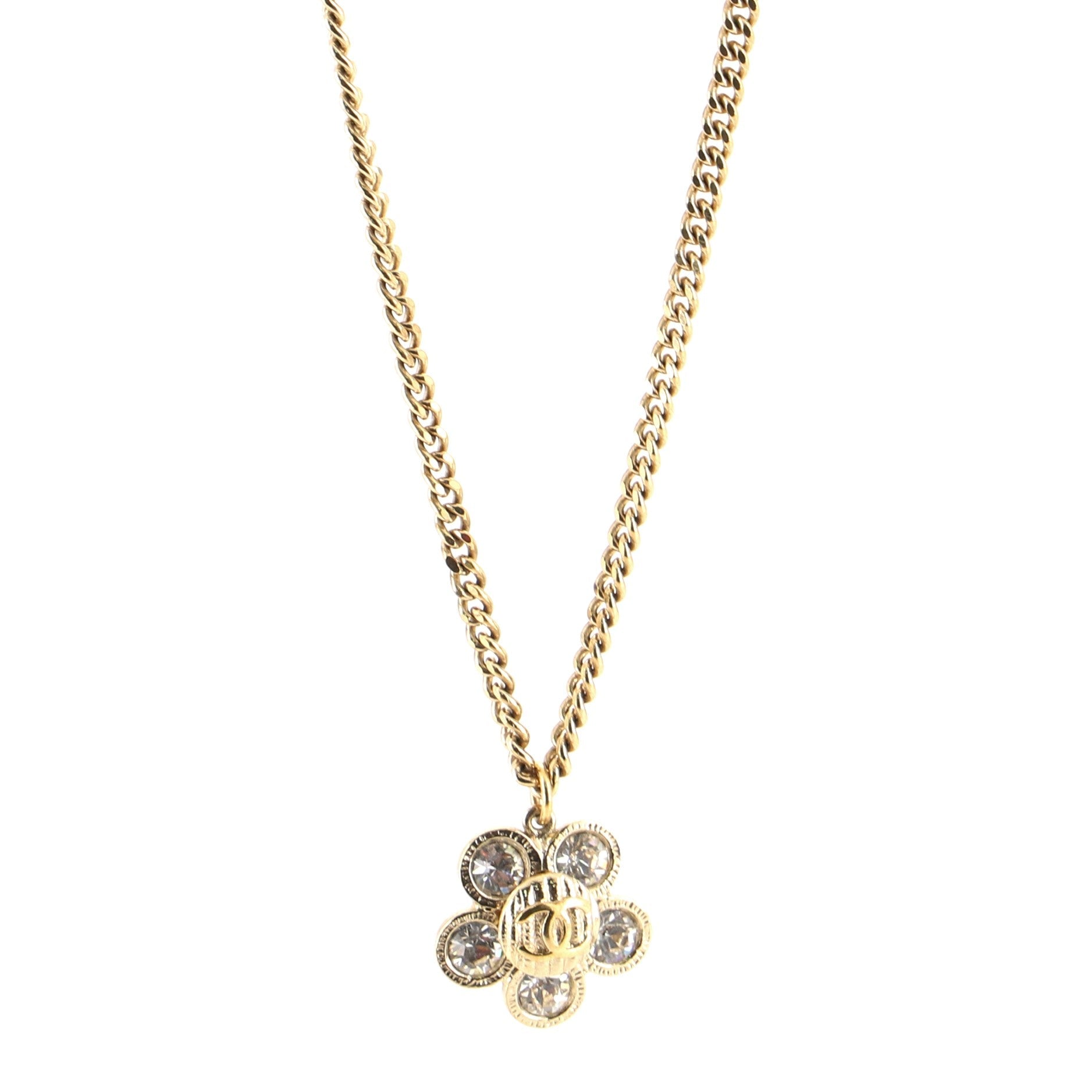 CC Flower Drop Pendant Metal and Crystal Necklace