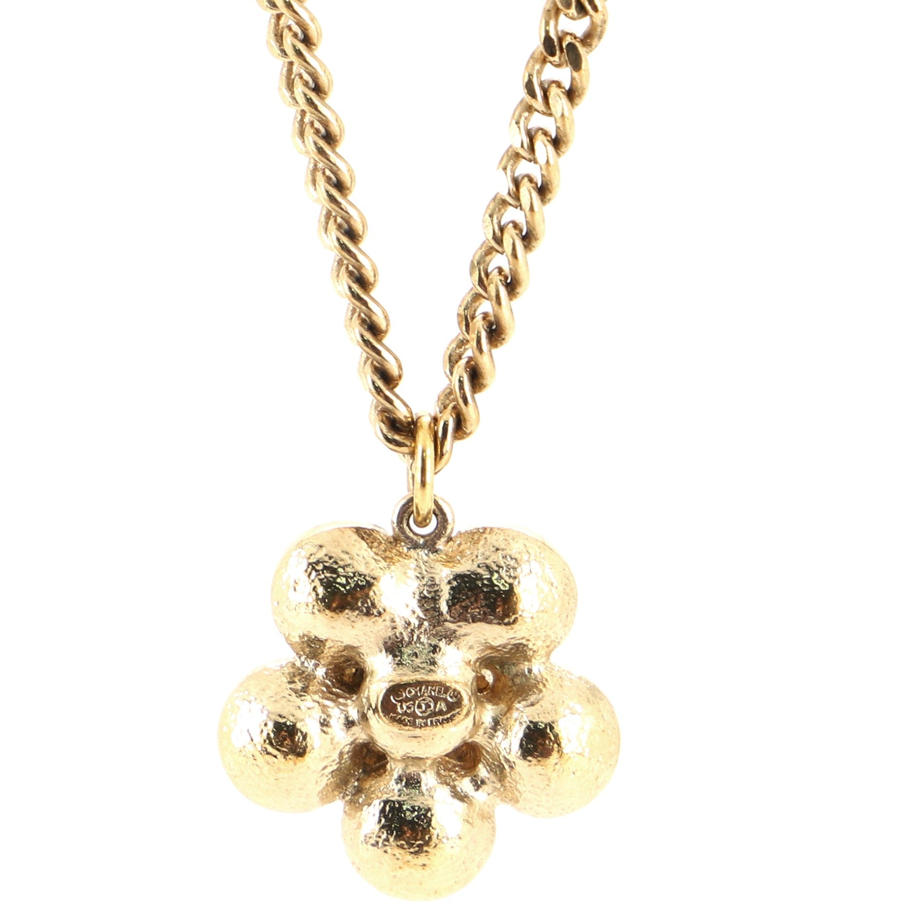 CC Flower Drop Pendant Metal and Crystal Necklace