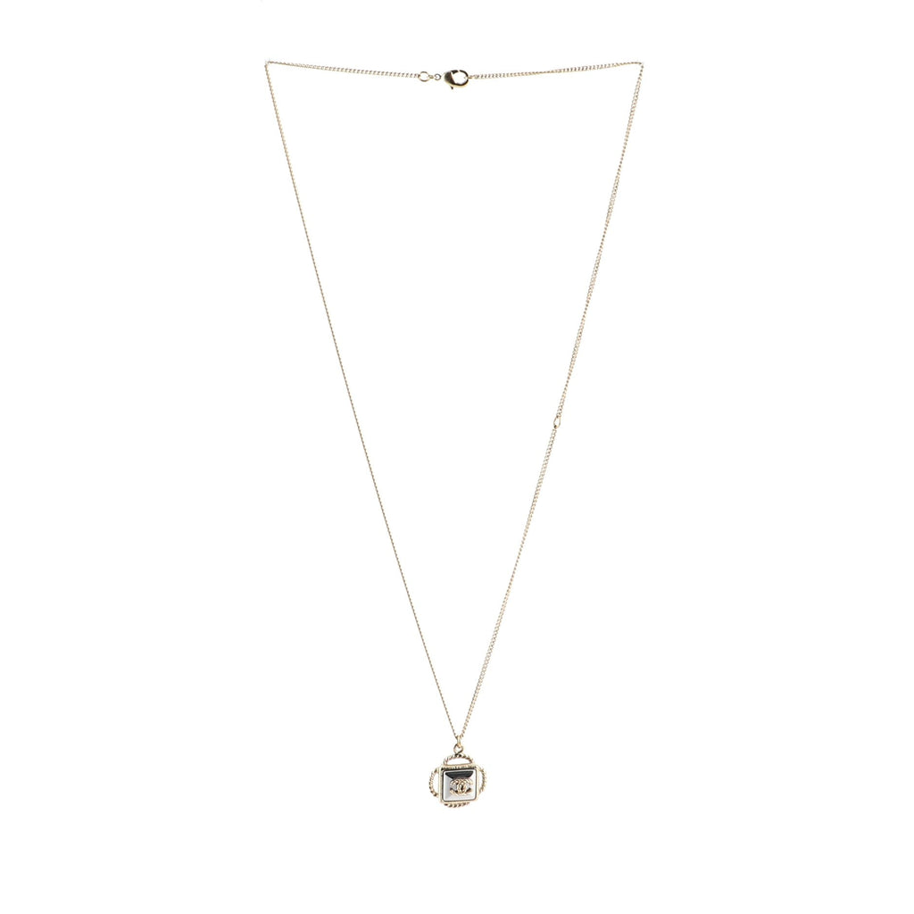 CC Logo Square Pendant Long Necklace Metal