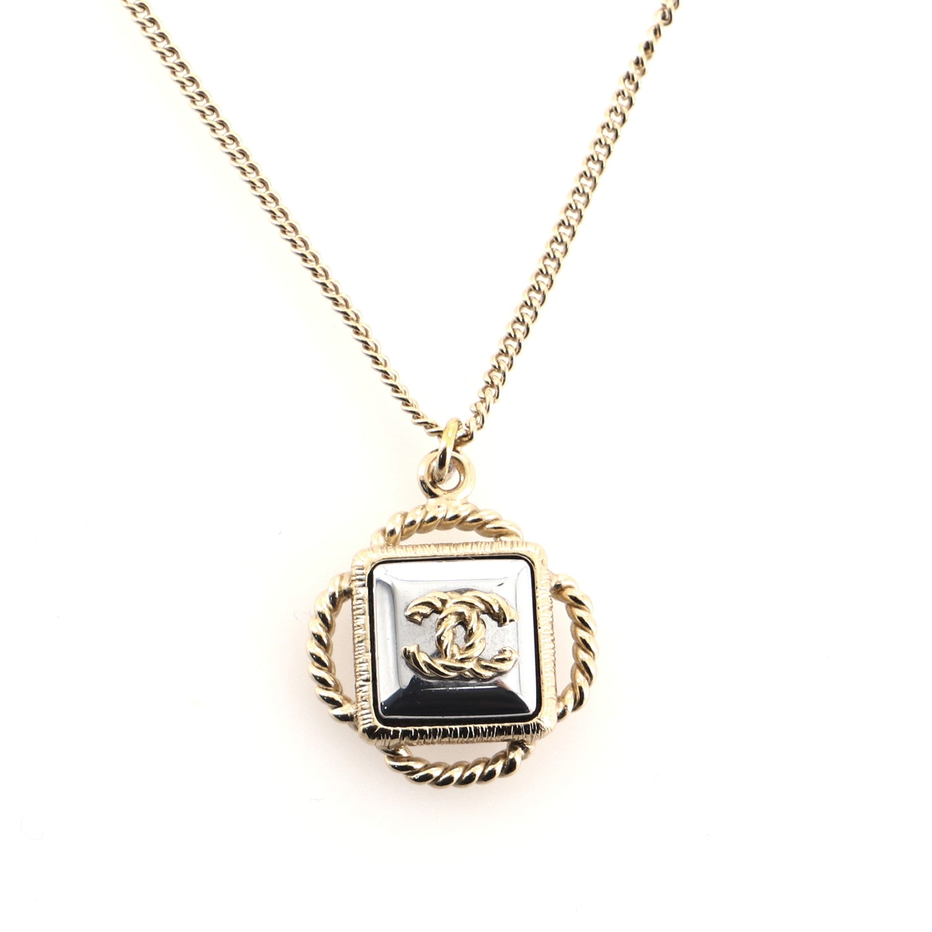CC Logo Square Pendant Long Necklace Metal