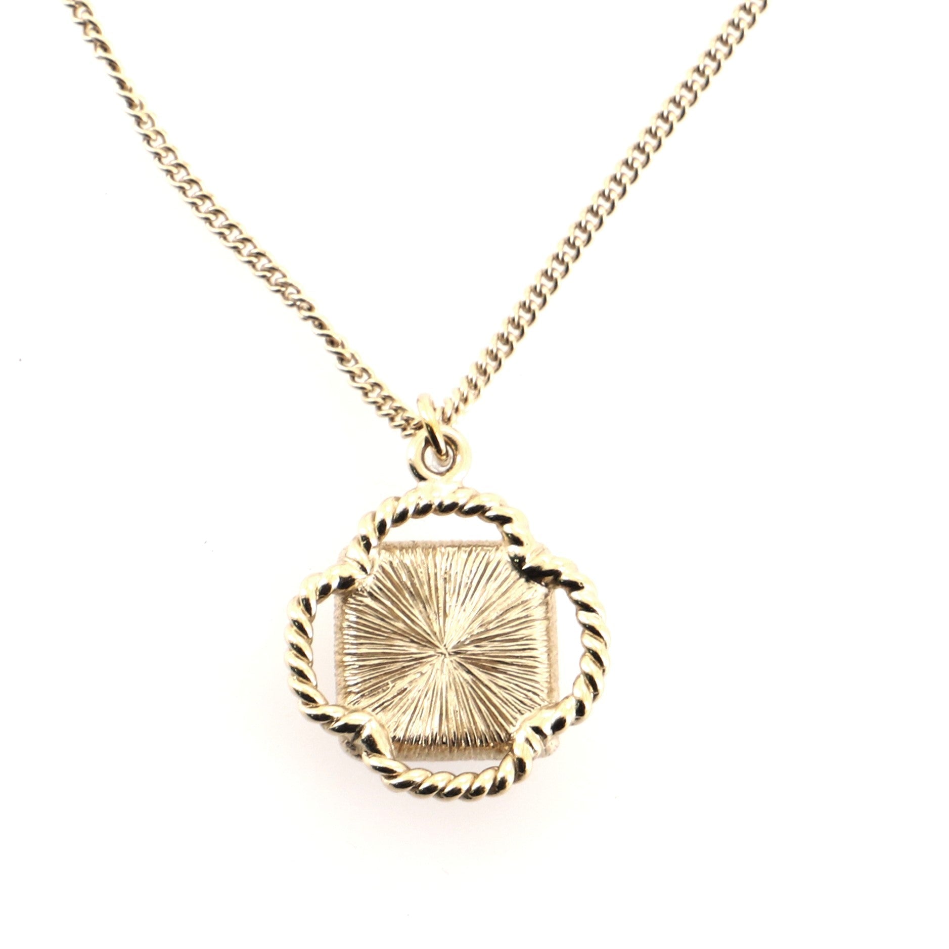 CC Logo Square Pendant Long Necklace Metal