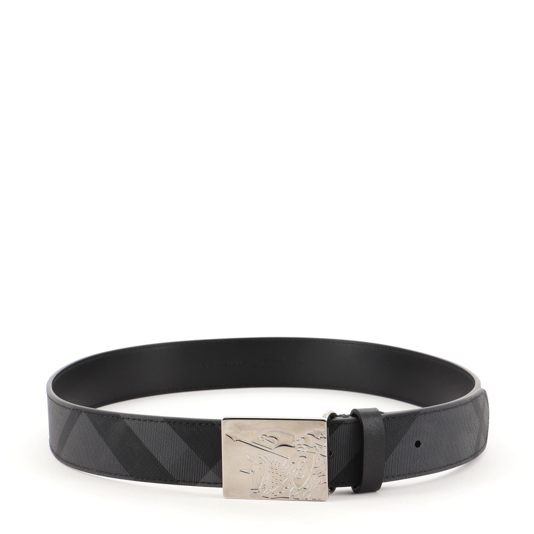 Plaque Buckle Belt Coated Smoked Check Canvas Medium 85