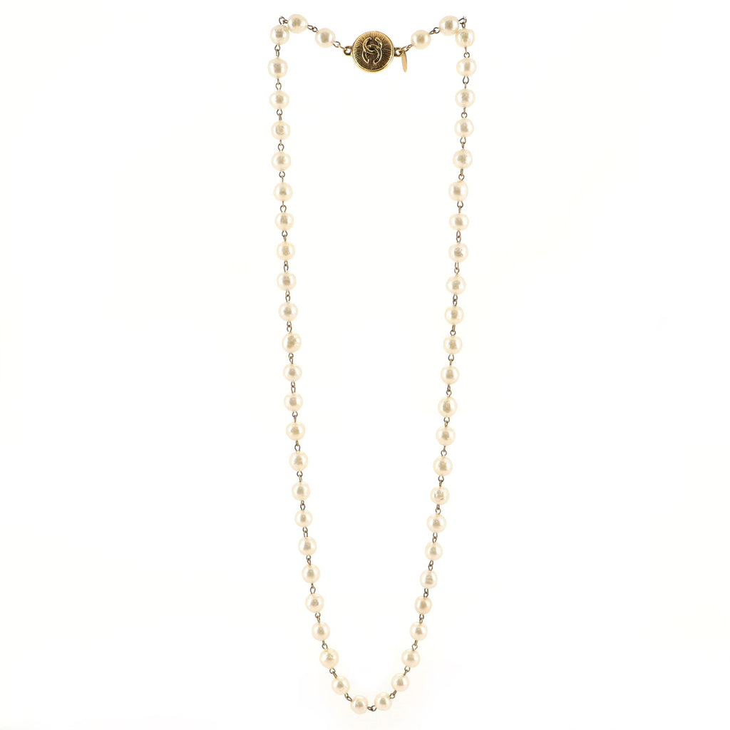 CC Long Necklace Faux Pearls and Metal