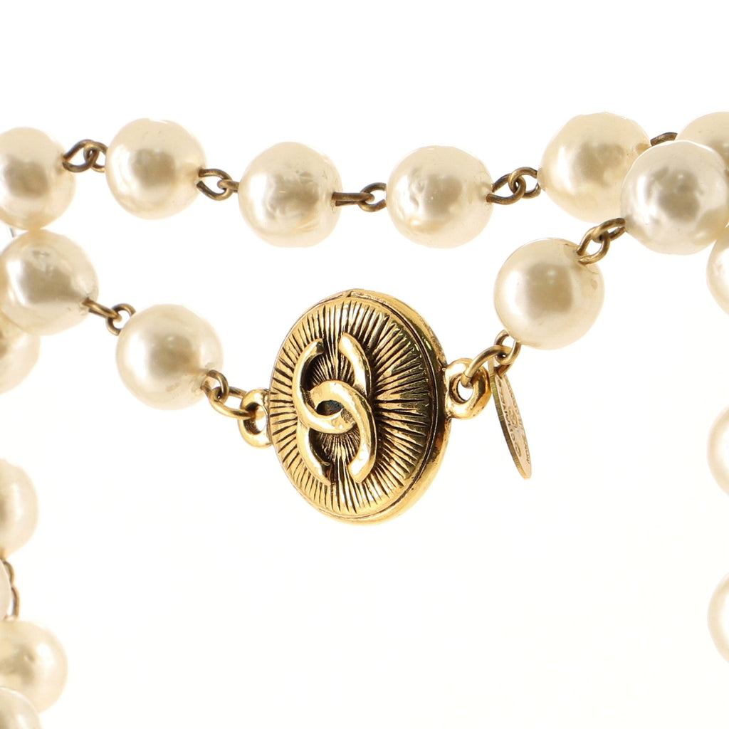 CC Long Necklace Faux Pearls and Metal