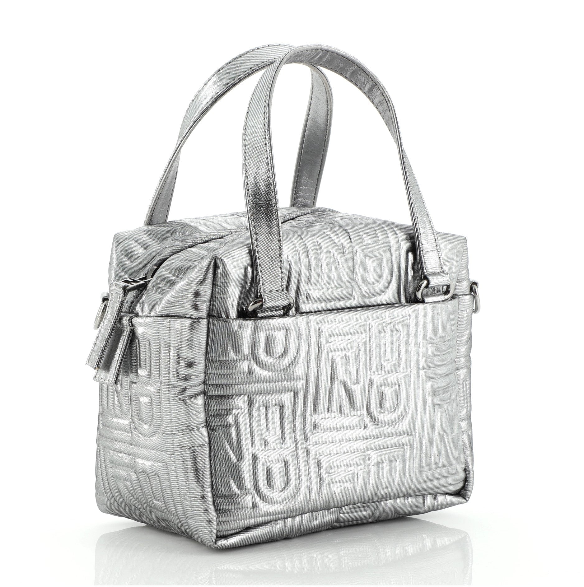 Convertible Boston Bag Logo Embossed Fabric Mini