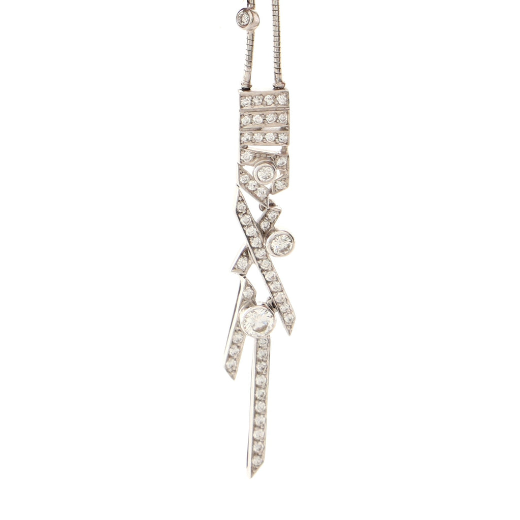 Art Deco Pendant Necklace 18K White Gold with Diamonds