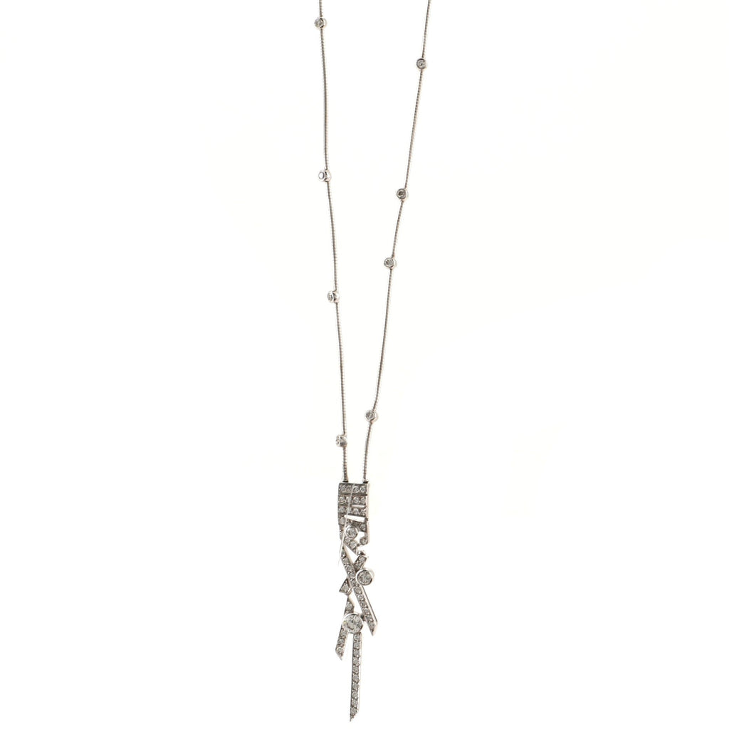 Art Deco Pendant Necklace 18K White Gold with Diamonds
