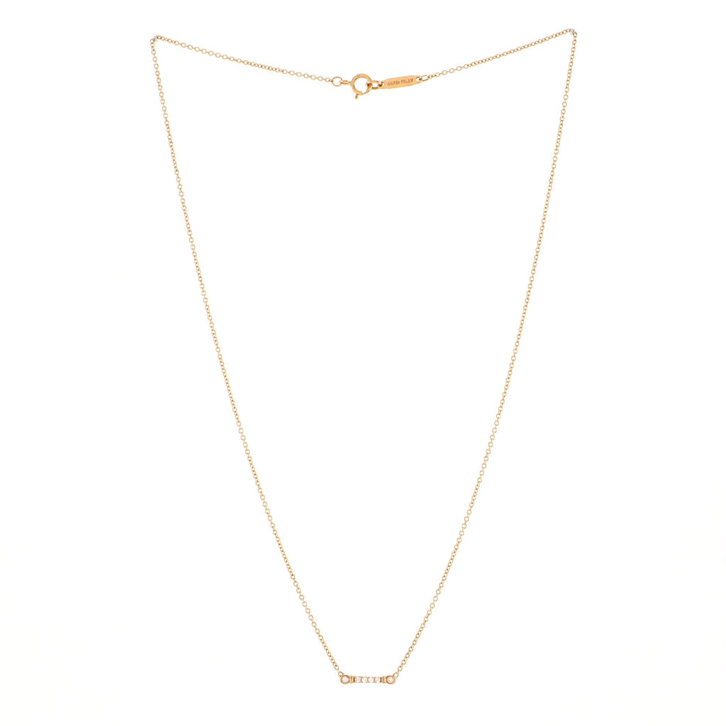Fleur de Lis Key Bar Pendant Necklace 18K Rose Gold with Diamonds