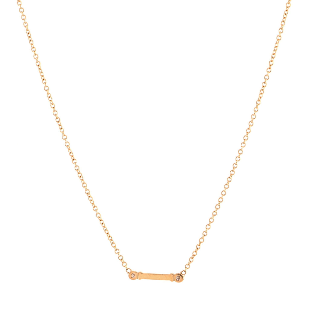 Fleur de Lis Key Bar Pendant Necklace 18K Rose Gold with Diamonds