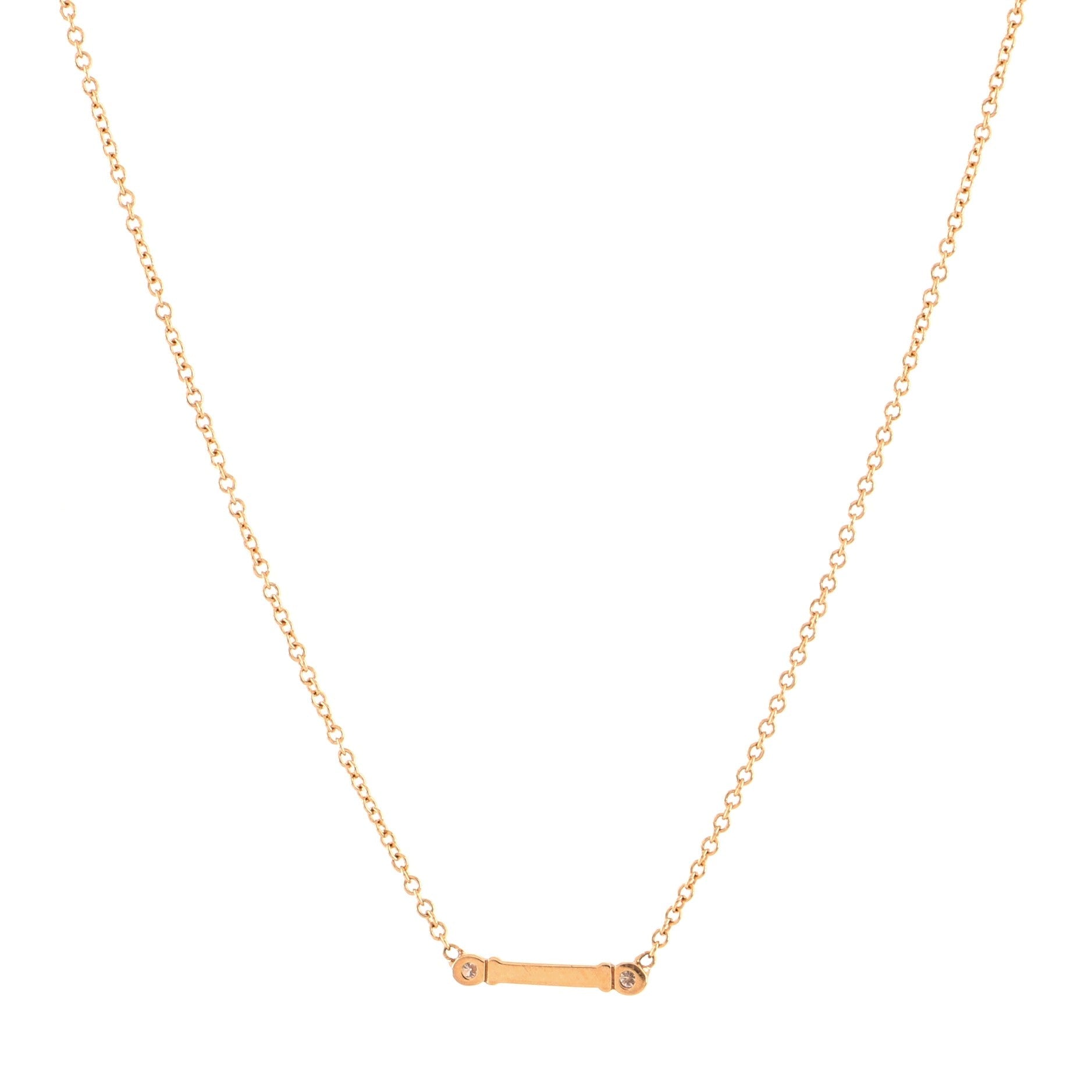 Fleur de Lis Key Bar Pendant Necklace 18K Rose Gold with Diamonds