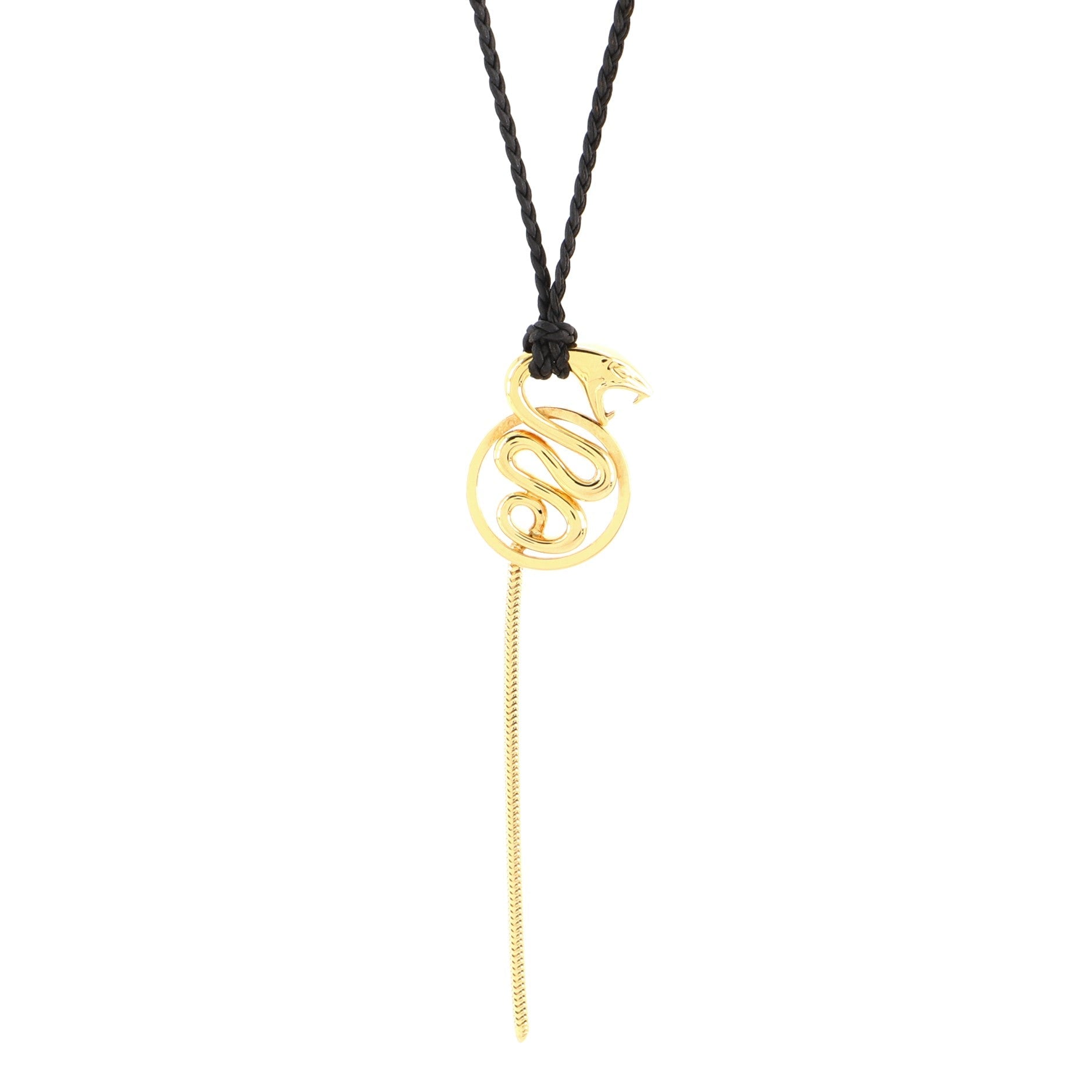 Kaa Snake Braided Necklace 18K Yellow Gold with Leather