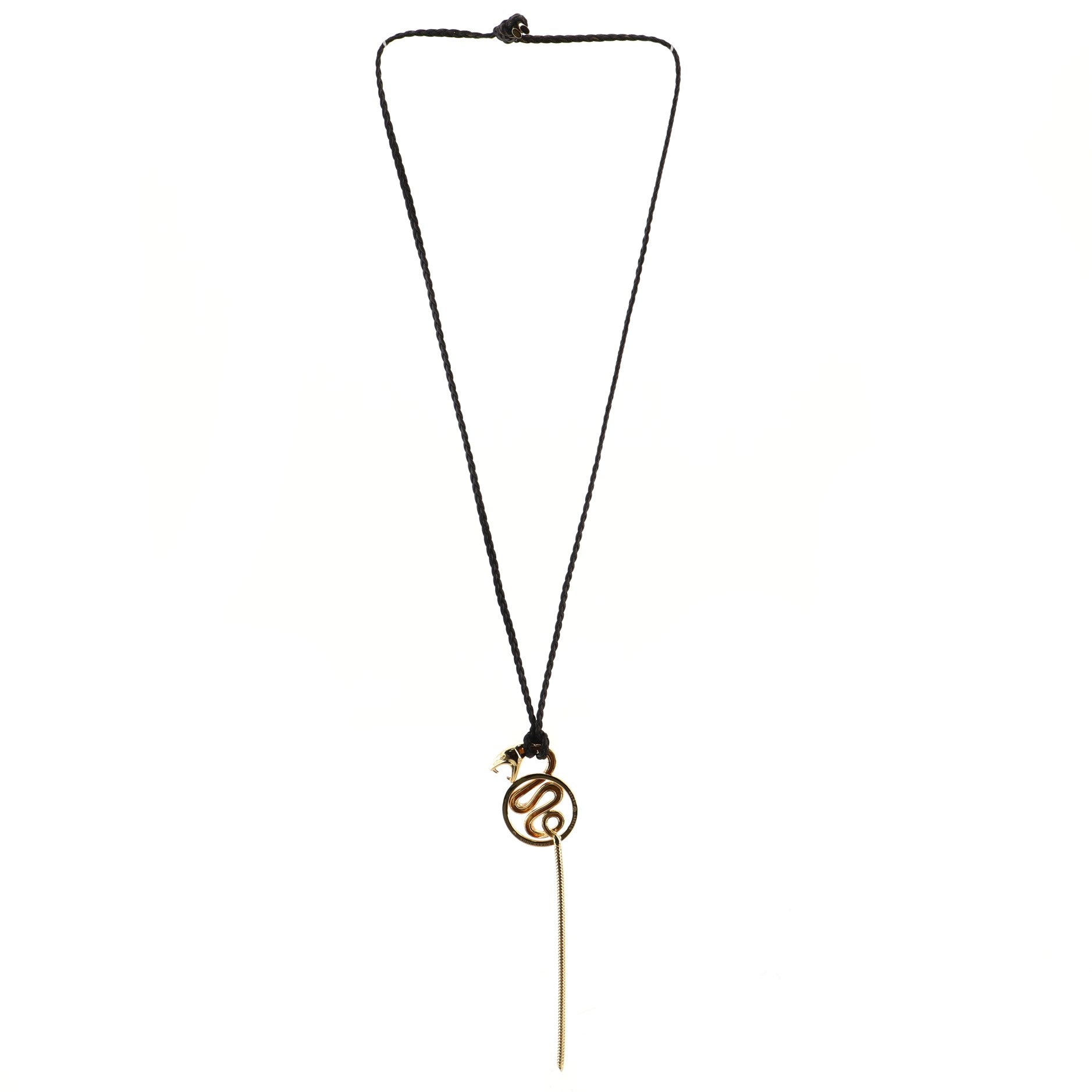 Kaa Snake Braided Necklace 18K Yellow Gold with Leather