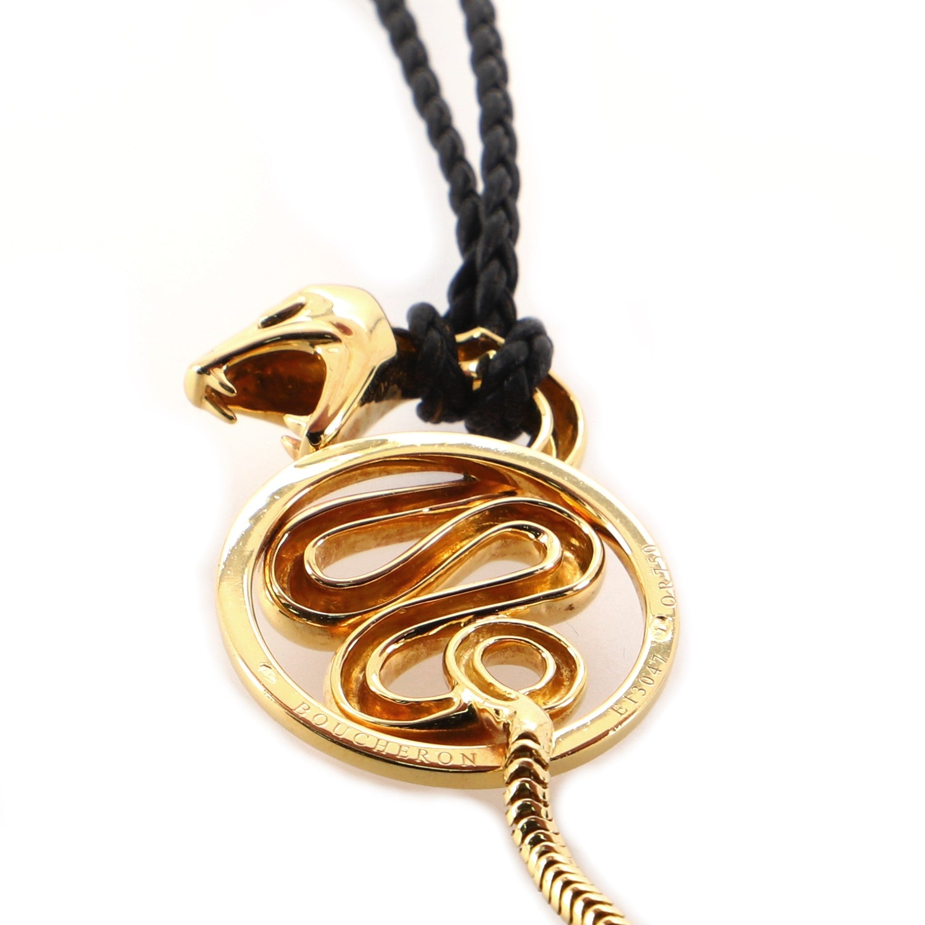 Kaa Snake Braided Necklace 18K Yellow Gold with Leather