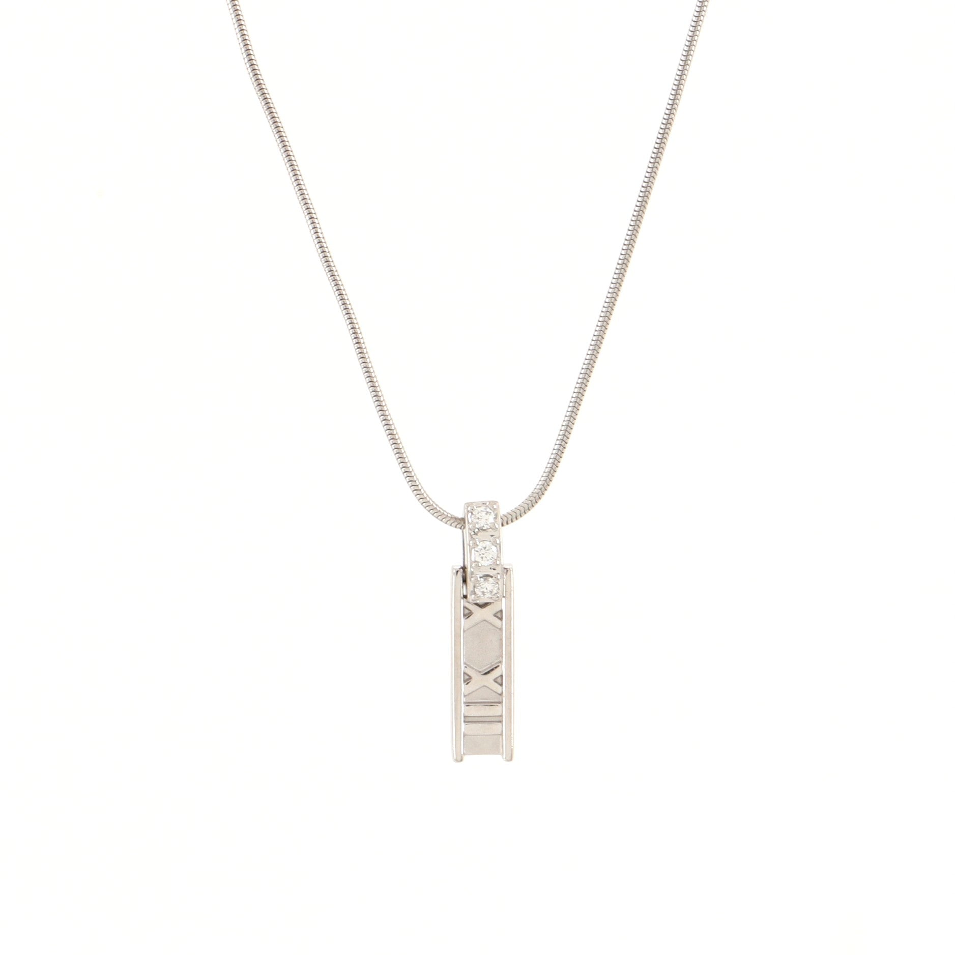 Atlas Bar Pendant Necklace 18K White Gold with Diamonds