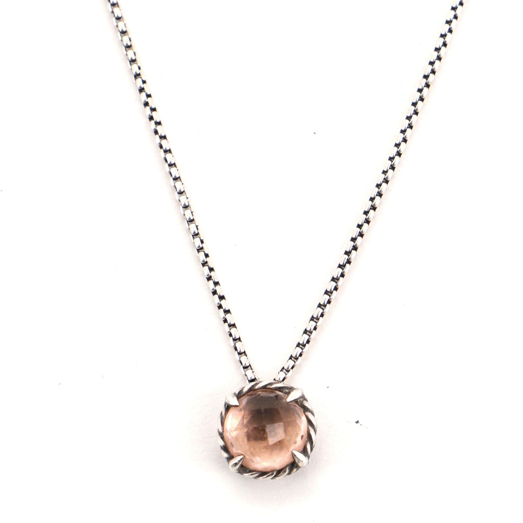 Chatelaine Pendant Necklace Sterling Silver with Morganite