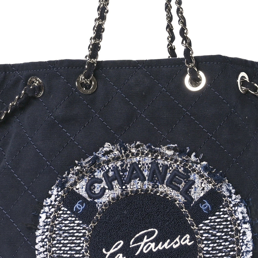 Canvas Quilted La Pausa Large Shopping Tote Navy