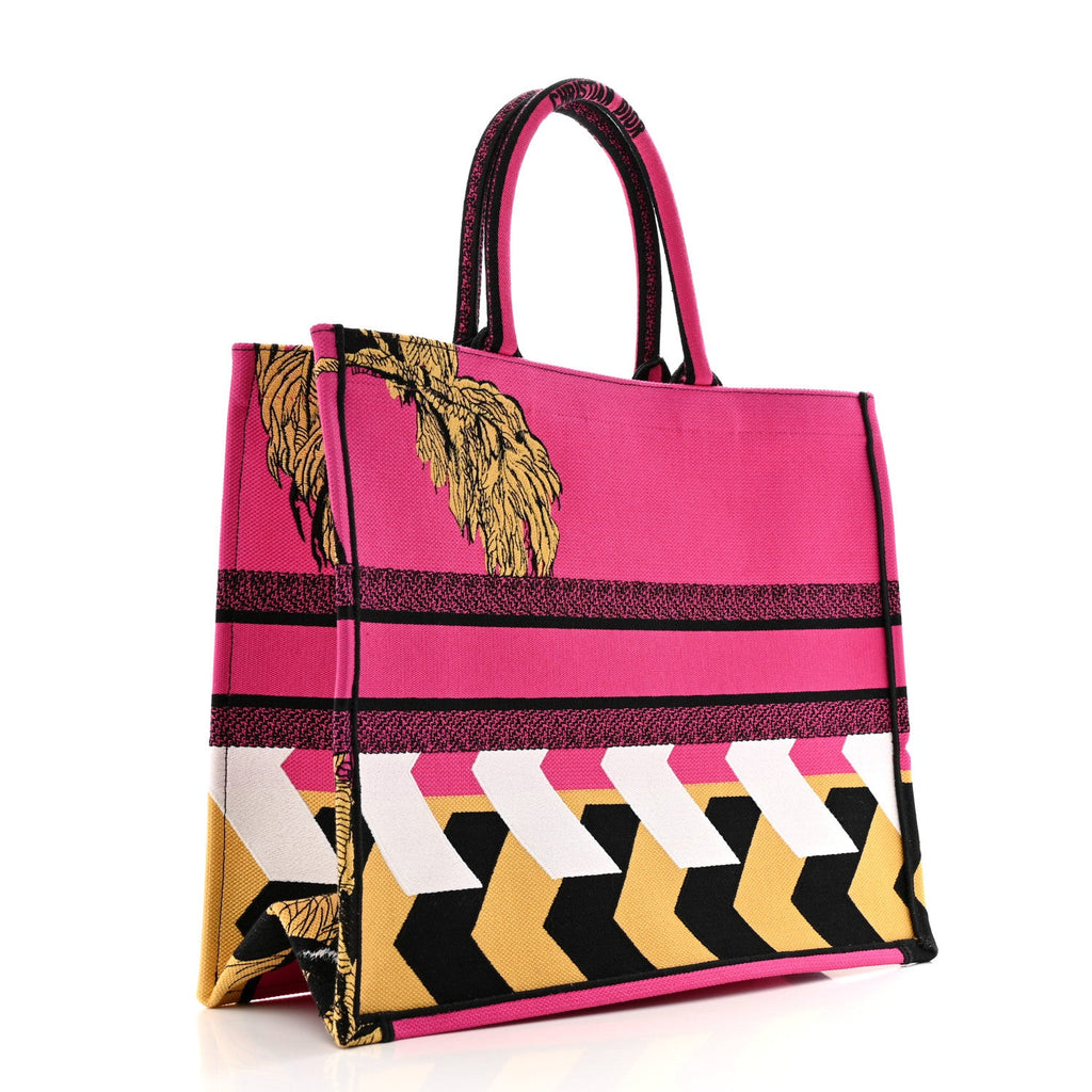 Canvas Embroidered Large Jungle Pop Book Tote Fuchsia Multicolor