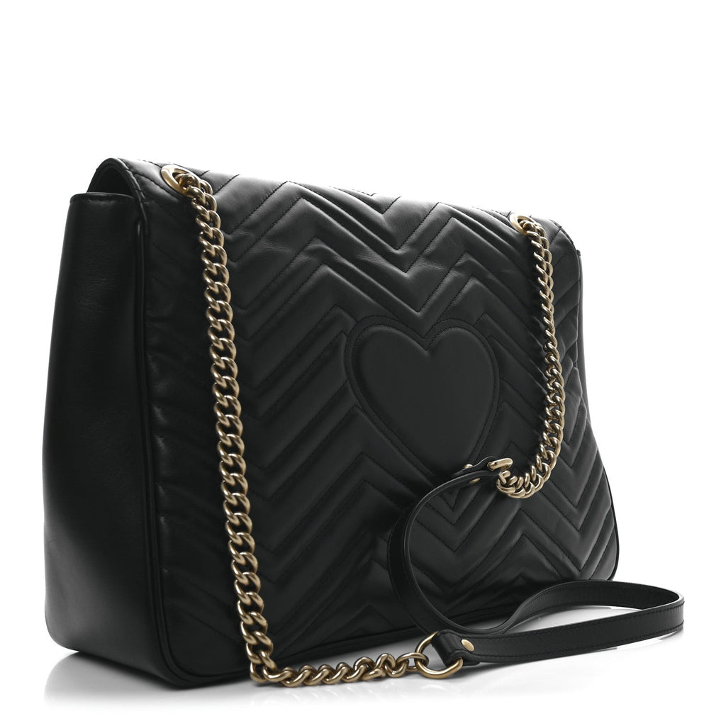 Calfskin Matelasse Large GG Marmont Top Handle Shoulder Bag Black