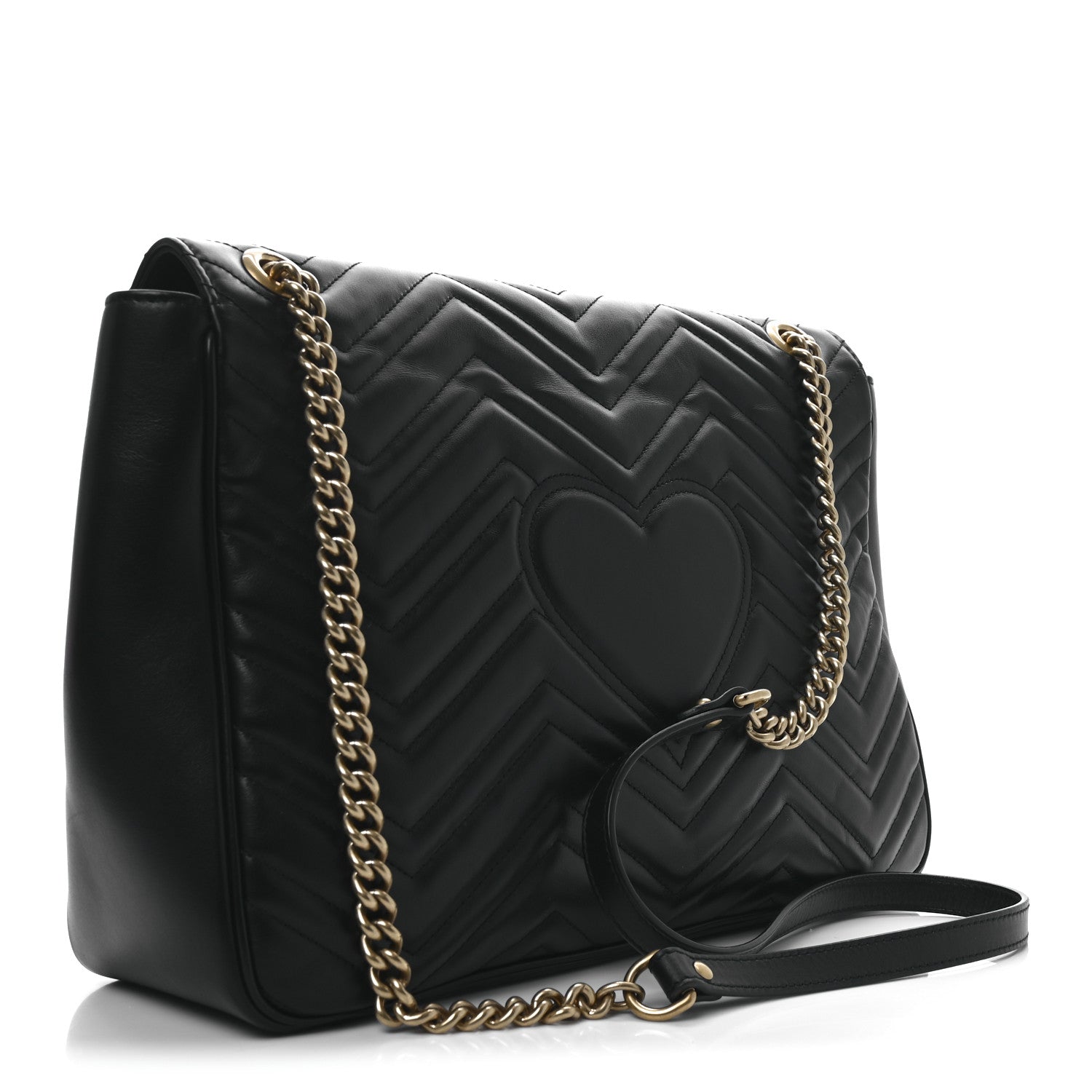 Calfskin Matelasse Large GG Marmont Top Handle Shoulder Bag Black
