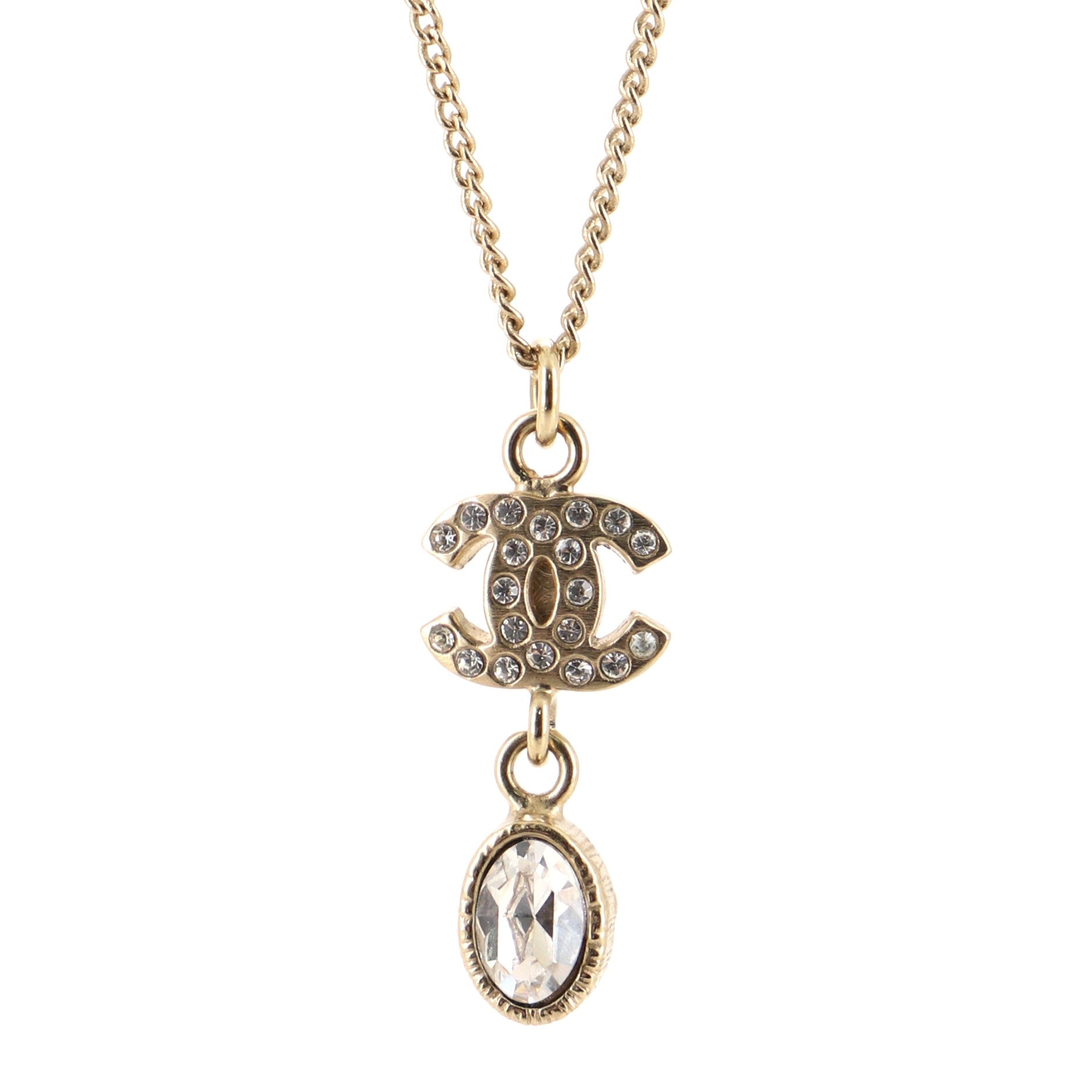 CC Drop Pendant Necklace Metal with Crystal and Glass