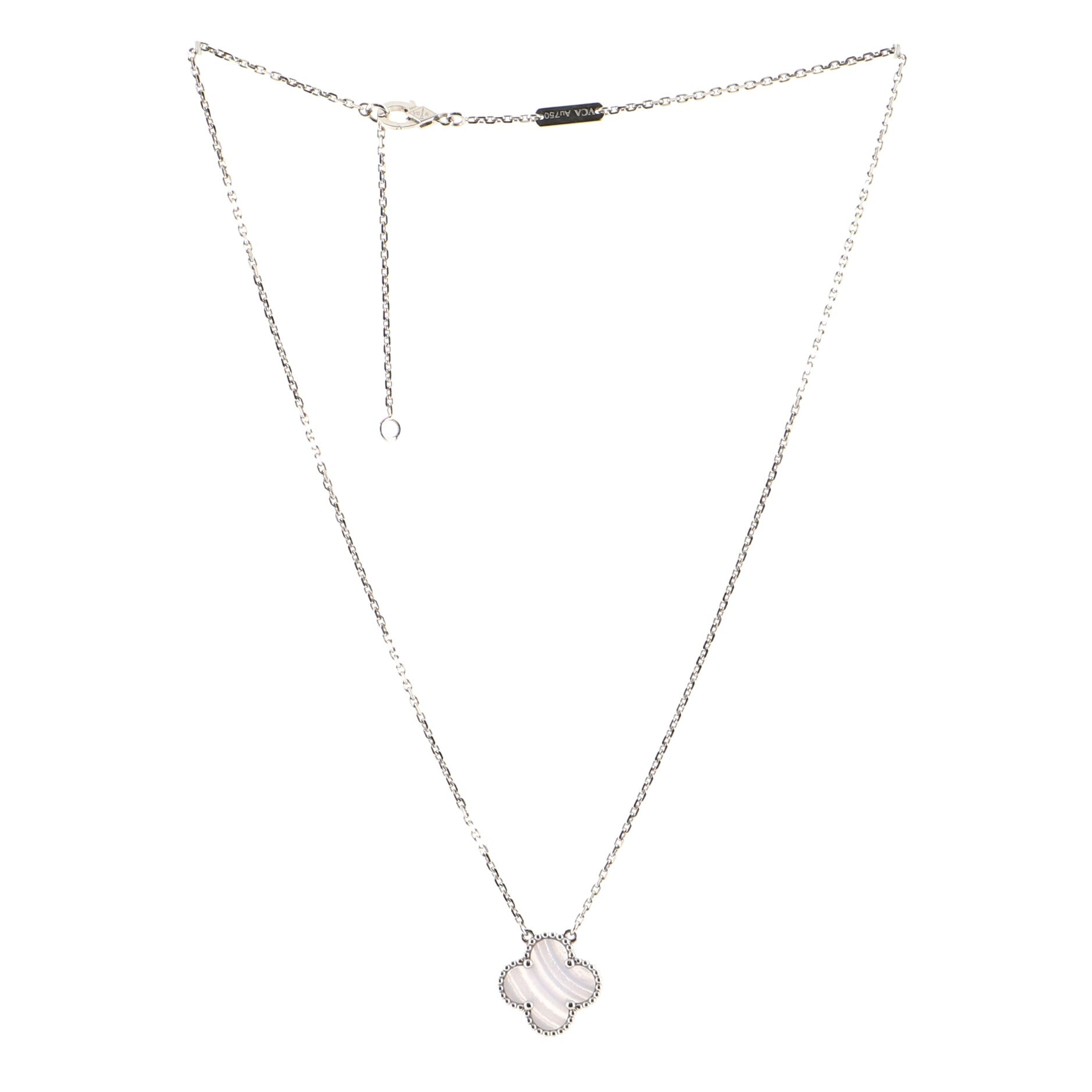 Vintage Alhambra Pendant Necklace 18 K White Gold and Chalcedony