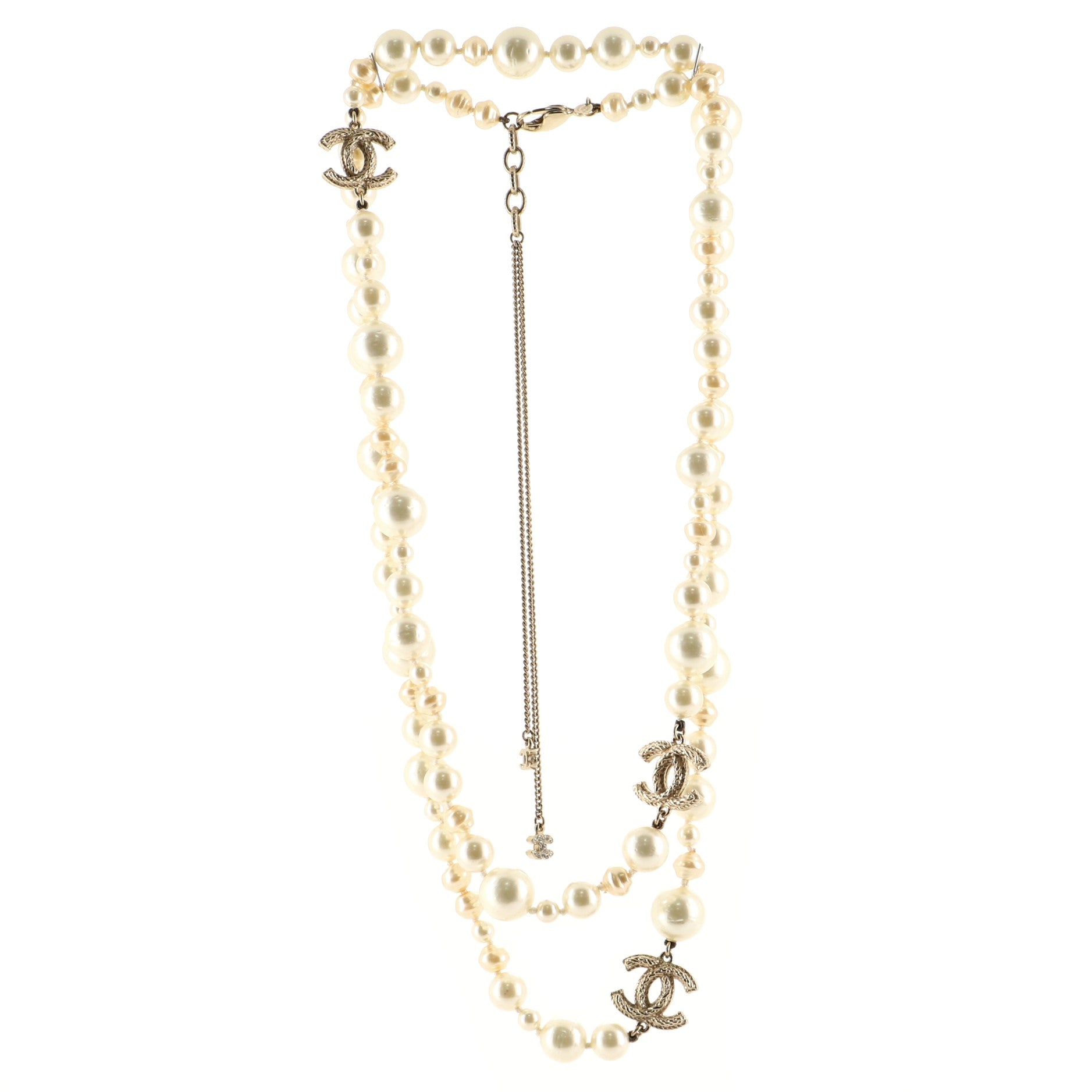 CC Long Necklace Faux Pearls and Metal