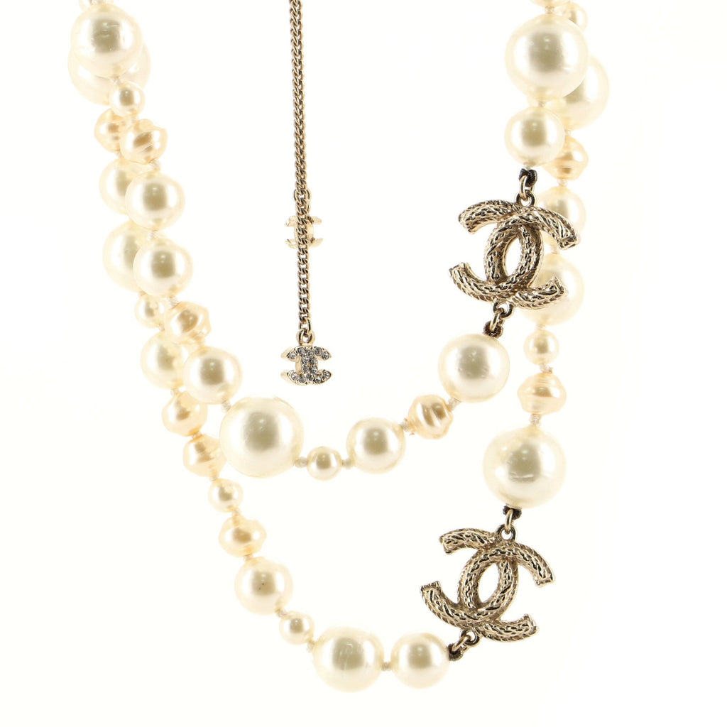CC Long Necklace Faux Pearls and Metal
