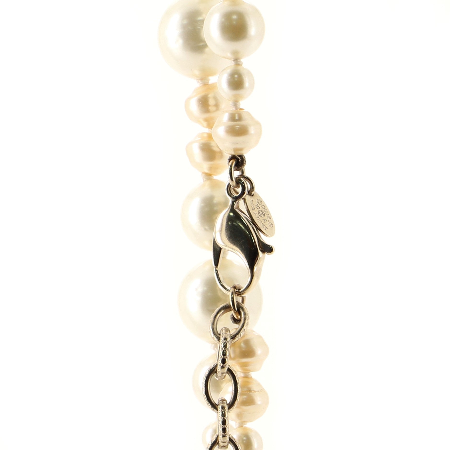CC Long Necklace Faux Pearls and Metal