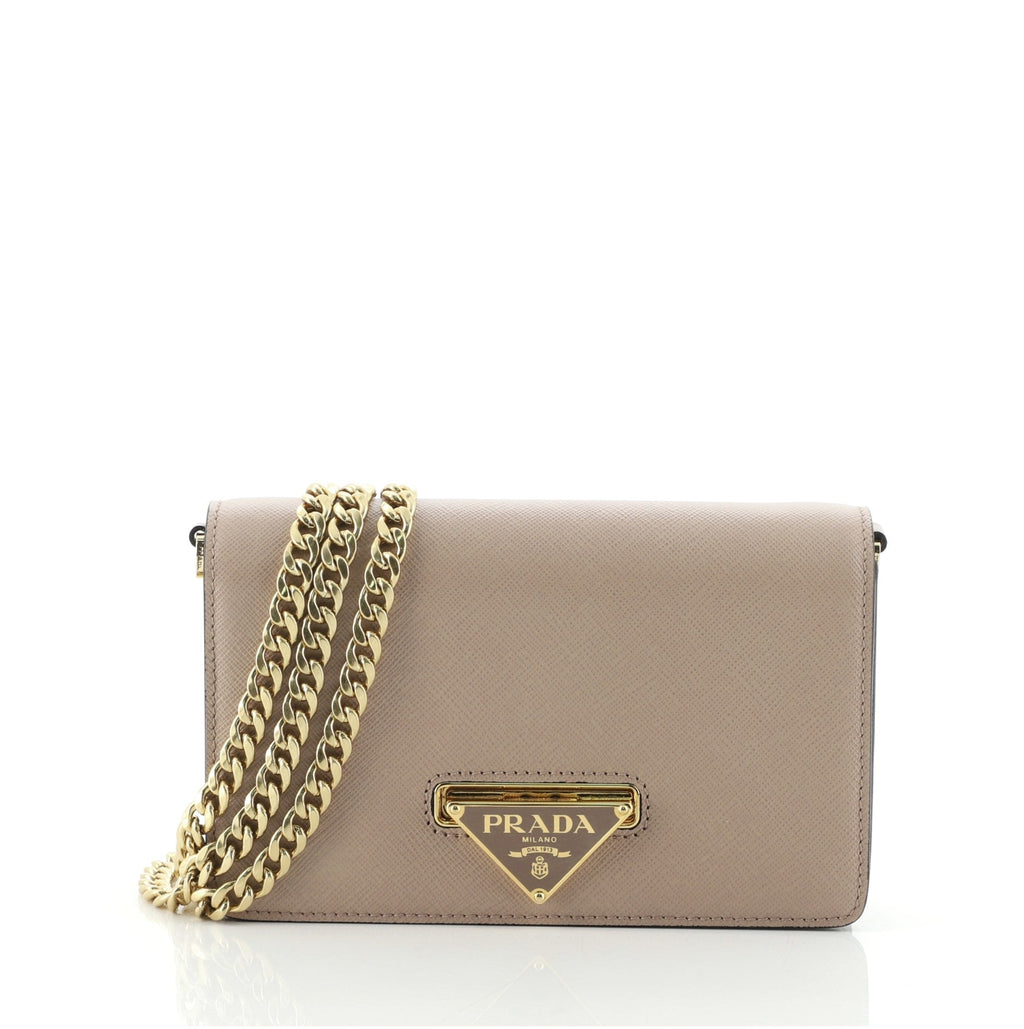 Flip Lock Wallet on Chain Clutch Saffiano Leather Small