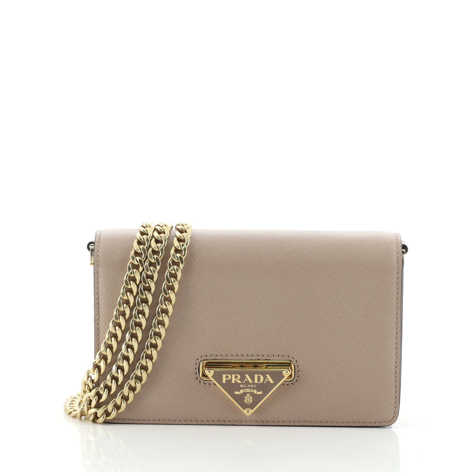 Flip Lock Wallet on Chain Clutch Saffiano Leather Small