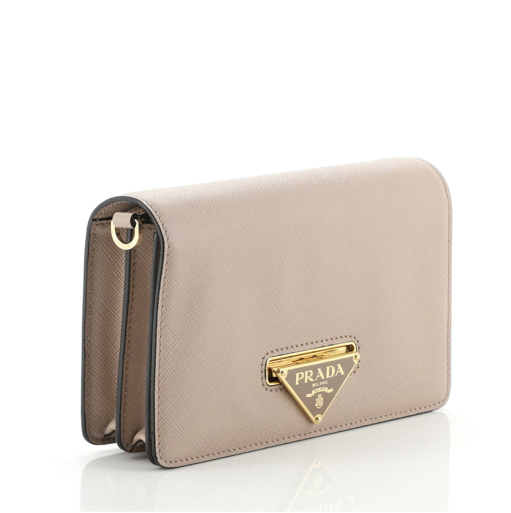 Flip Lock Wallet on Chain Clutch Saffiano Leather Small