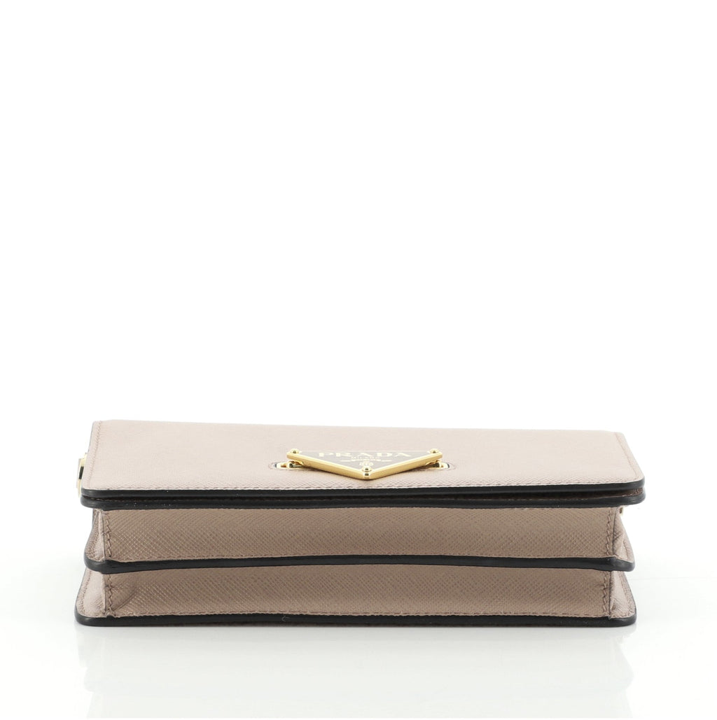 Flip Lock Wallet on Chain Clutch Saffiano Leather Small