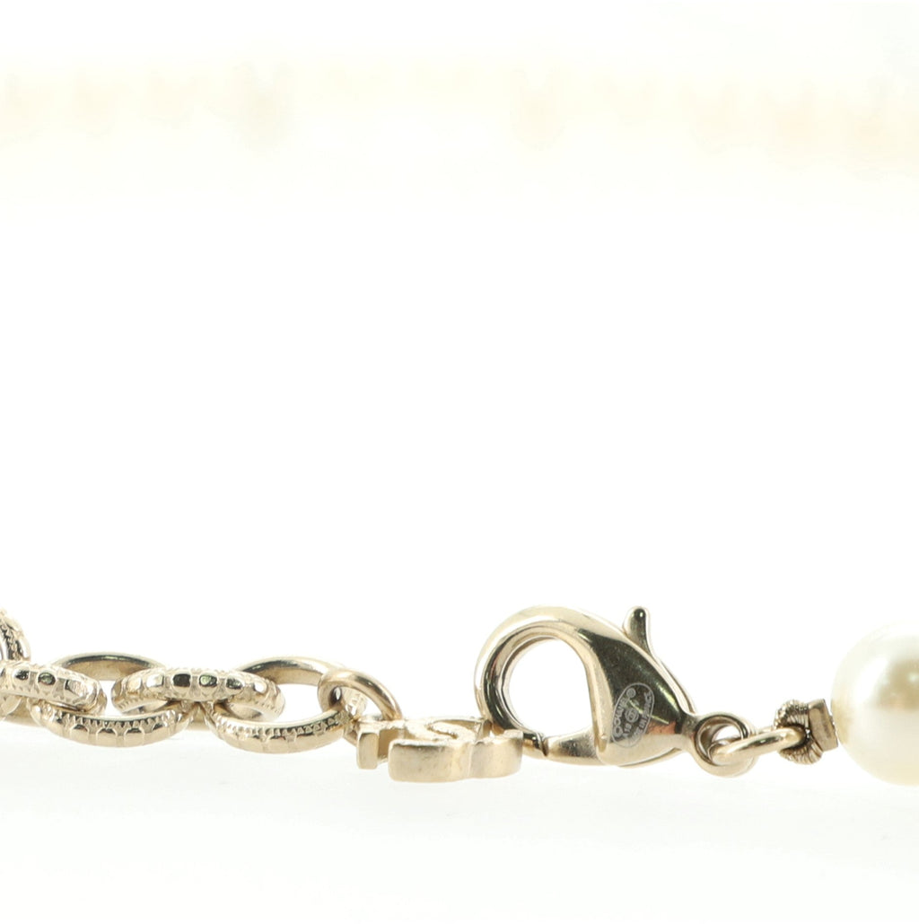 Double CC Long Necklace Faux Pearls and Metal