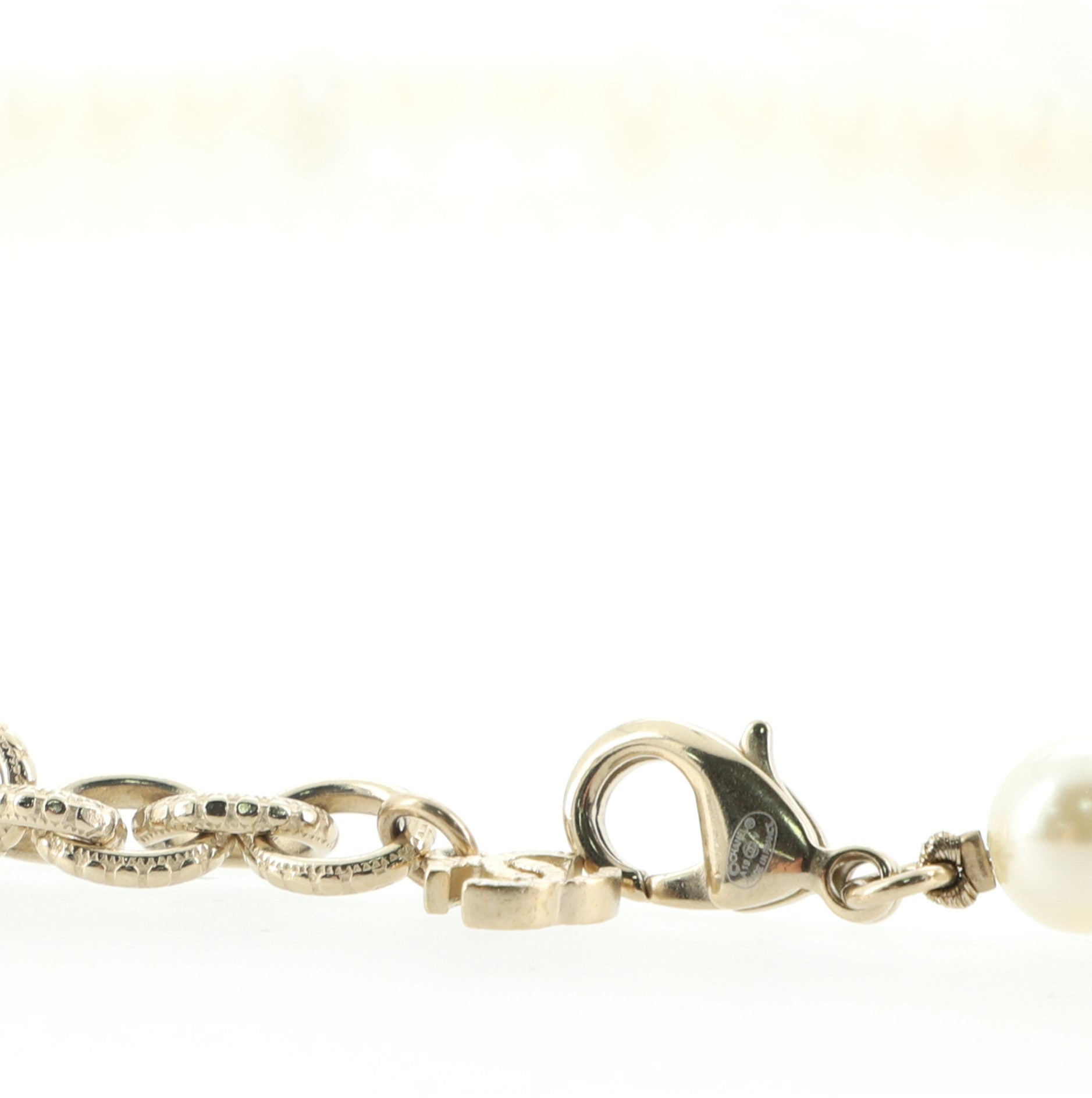 Double CC Long Necklace Faux Pearls and Metal