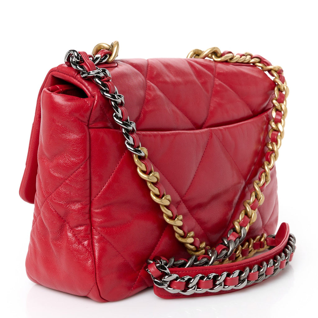 Goatskin Quilted Large Chanel 19 Flap Red