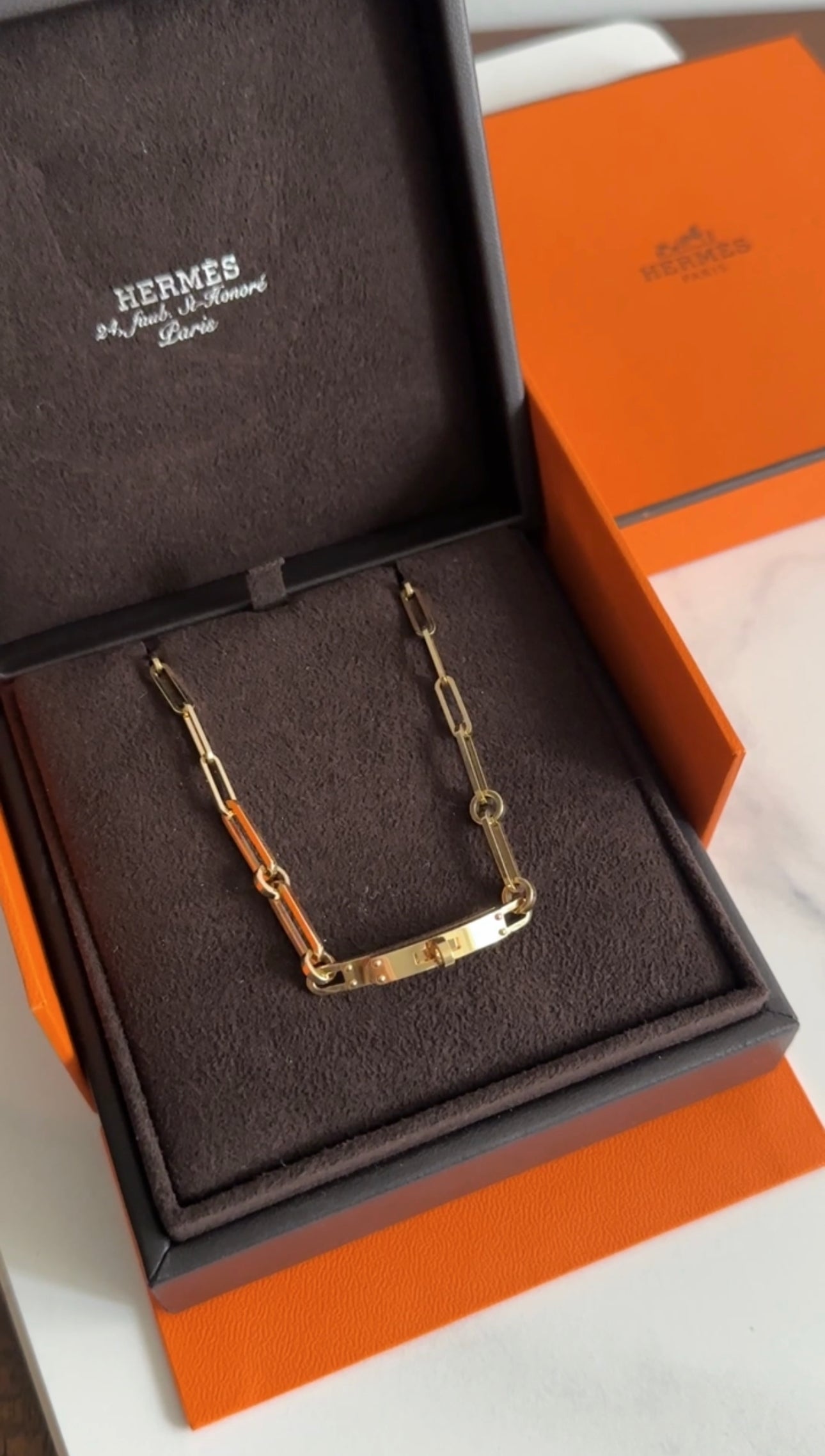 Hermes 18k Yellow Gold Kelly Choker / Double Bracelet