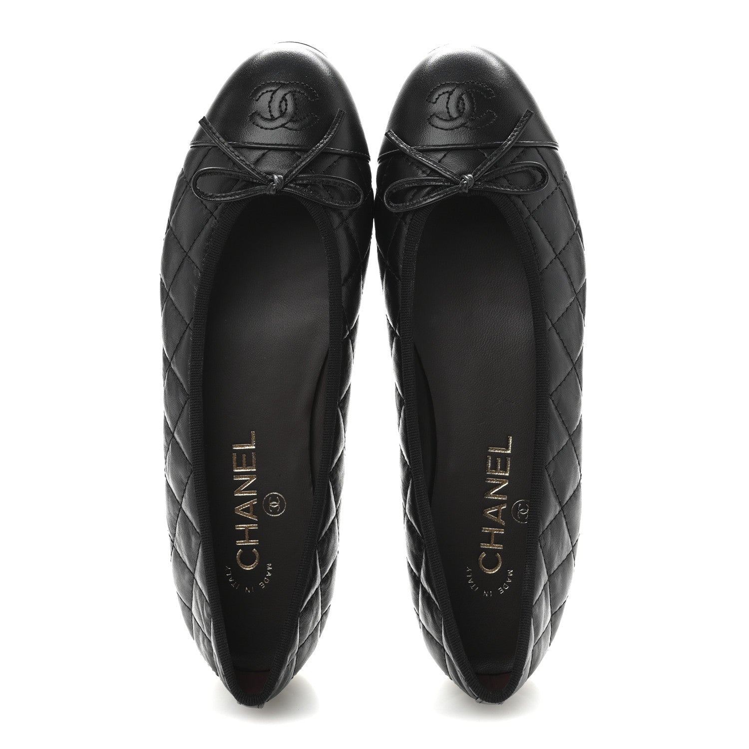 Aged Calfskin Quilted CC Cap Toe Ballerina Flats 38.5 Black