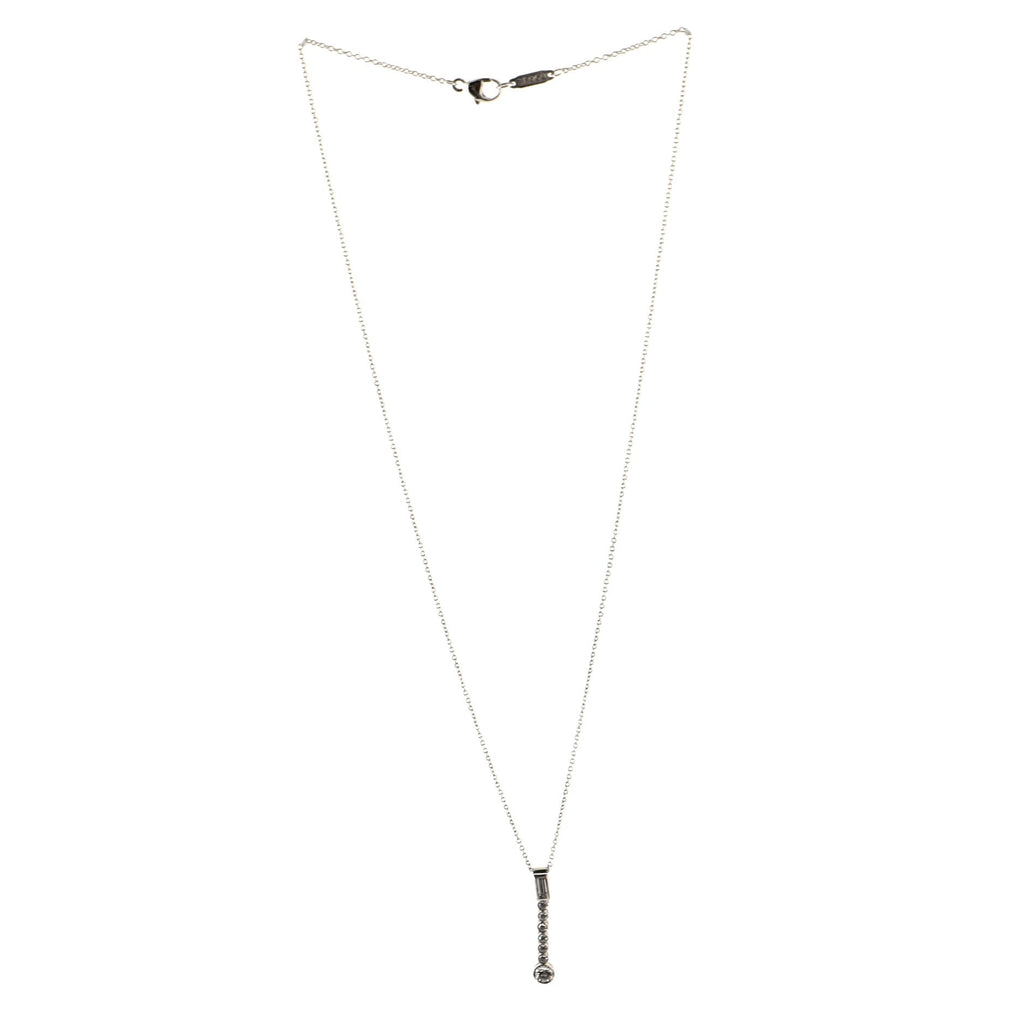 Jazz Drop Pendant Necklace Platinum with Baguette and Round Diamonds