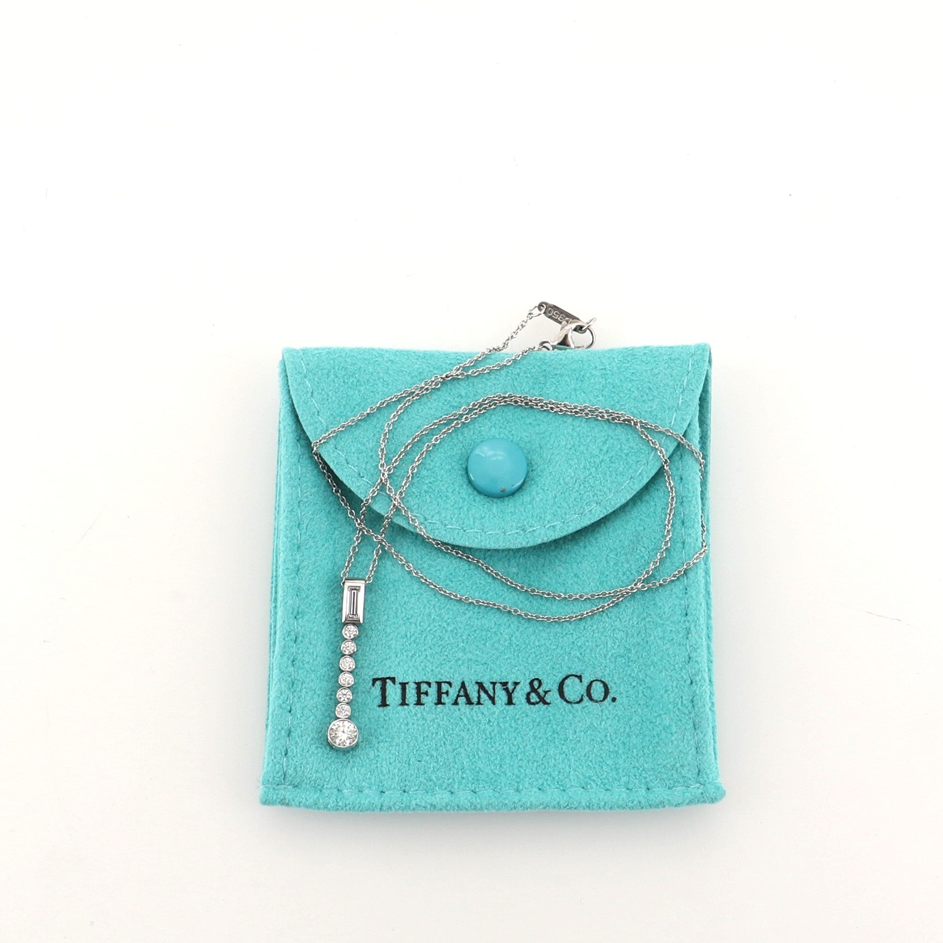 Jazz Drop Pendant Necklace Platinum with Baguette and Round Diamonds