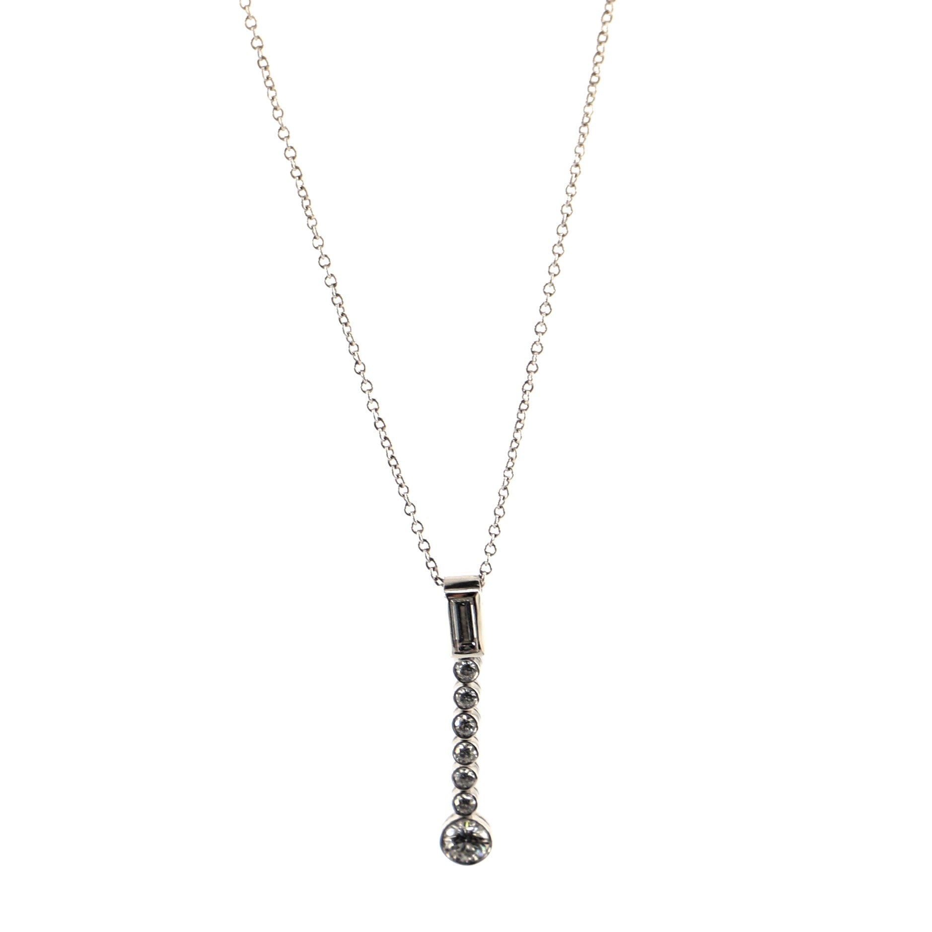 Jazz Drop Pendant Necklace Platinum with Baguette and Round Diamonds