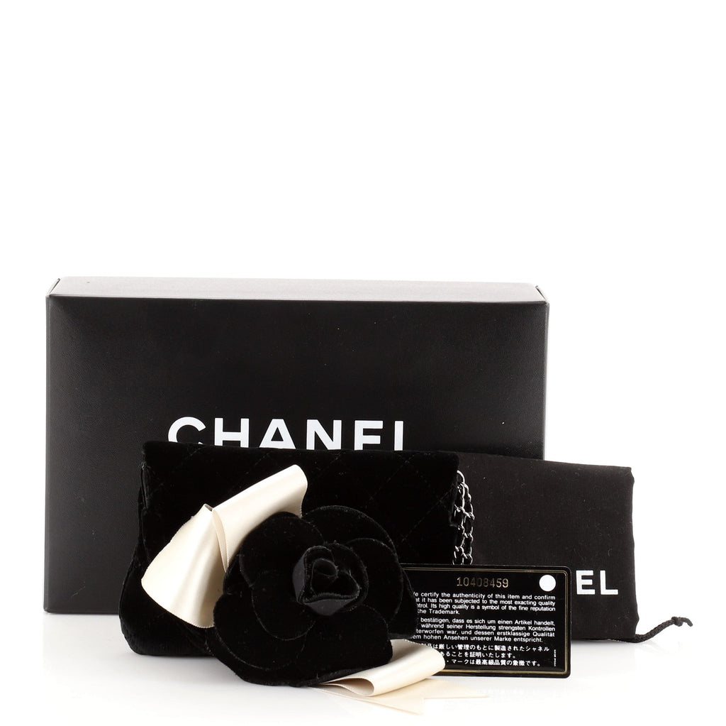 Vintage Camellia Chain Flap Evening Bag Quilted Velvet Mini