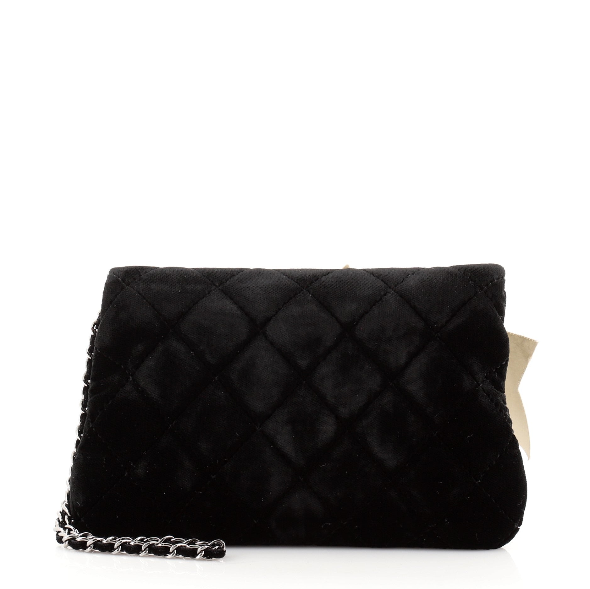 Vintage Camellia Chain Flap Evening Bag Quilted Velvet Mini