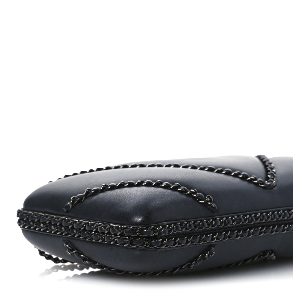 Lambskin Chevron Quilted Chain Around Clutch Black