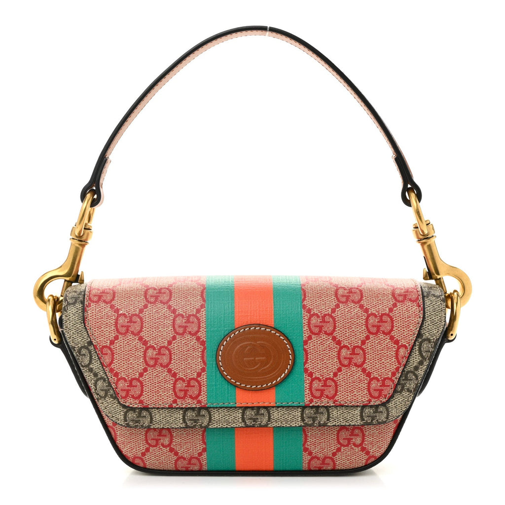 X DANS LE VERT GG Supreme Monogram Cuoio Web Mini Retro Interlocking G Top Handle Beige Rosso Ebony Harness Brown