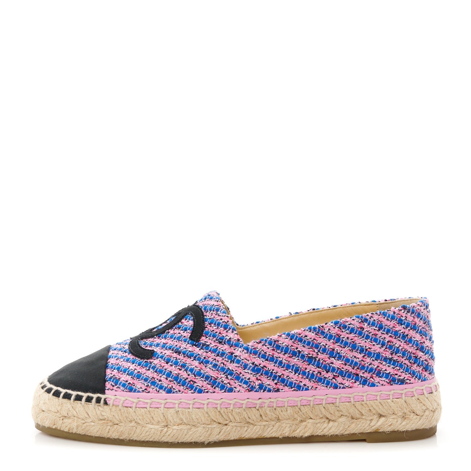 Tweed Grosgrain CC Espadrilles 38 Blue Pink Black White