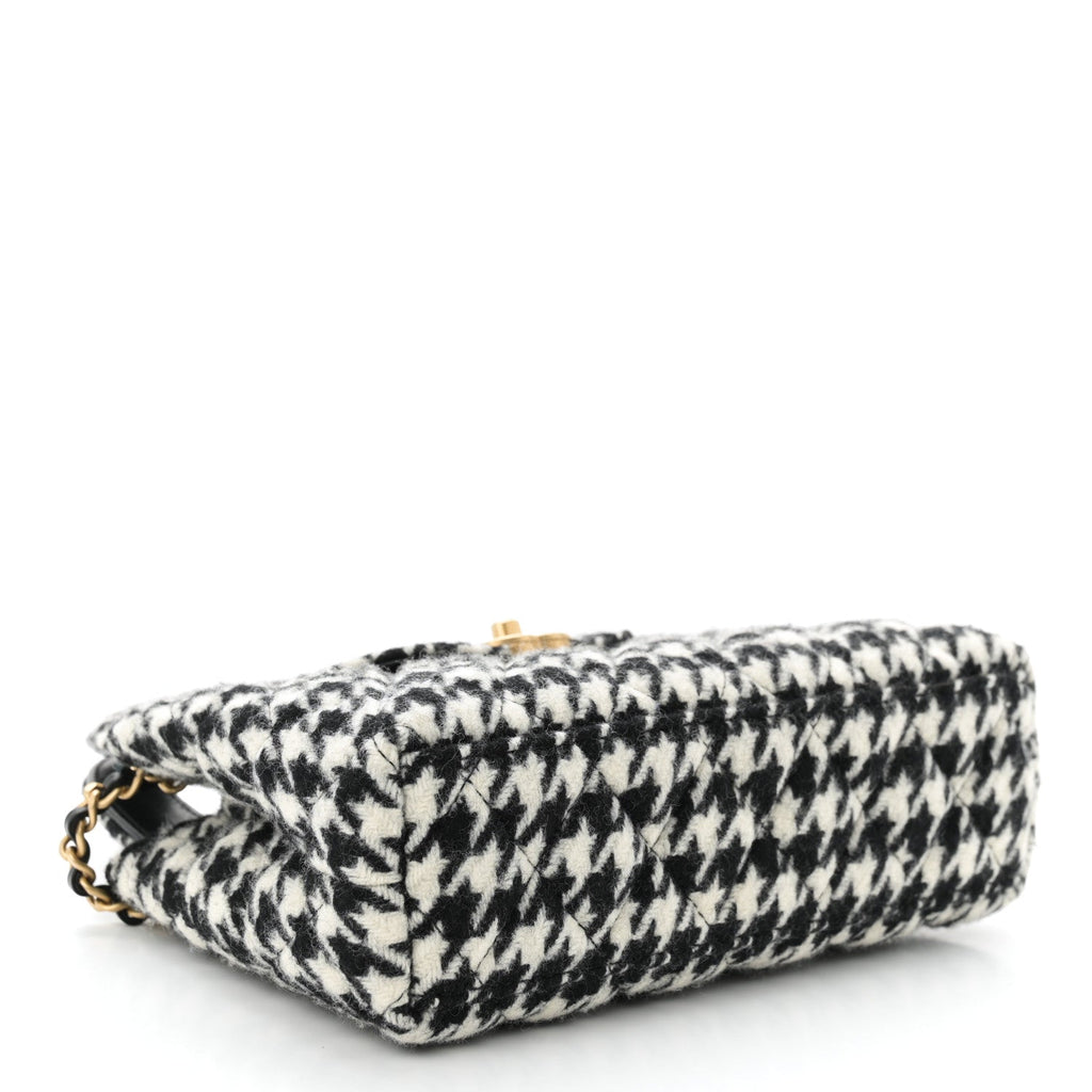 Tweed Houndstooth Quilted Nano Kelly Shopper Black White