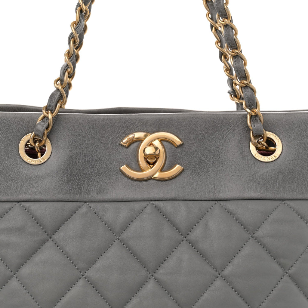Calfskin Quilted Large Soft Elegance Tote Grey